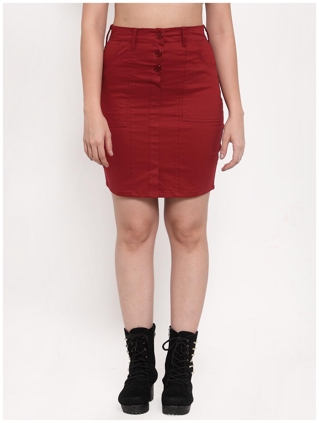 

VOXATI Solid Pencil skirt Midi Skirt - Maroon