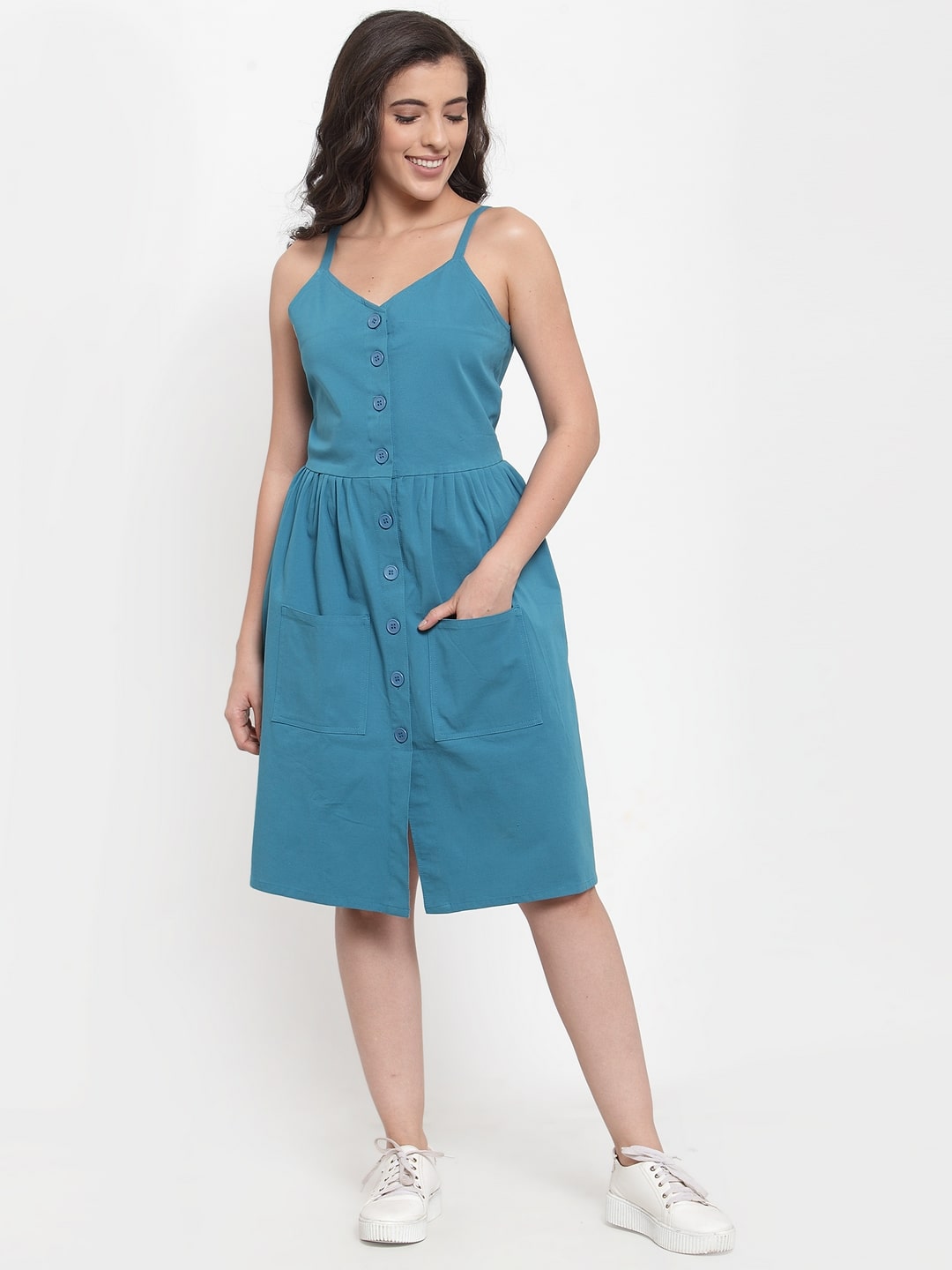 

VOXATI Denim Solid Blue Color Dress for Women