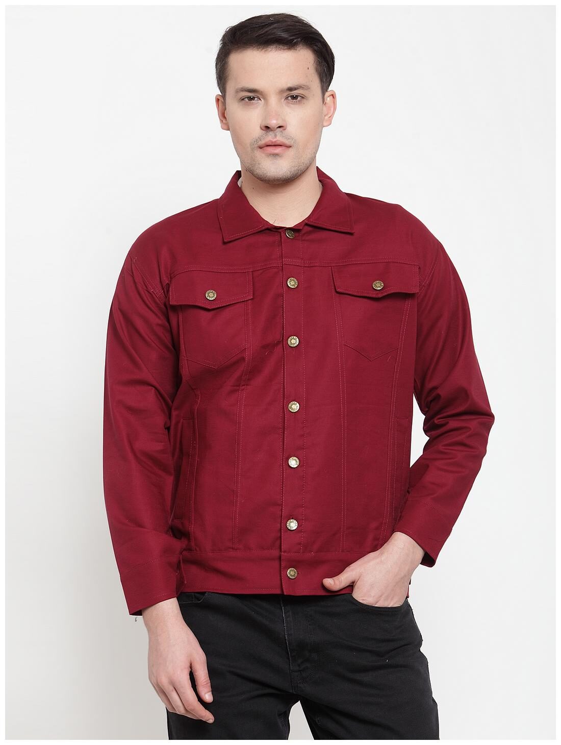 

VOXATI Men Maroon Solid Denim jacket