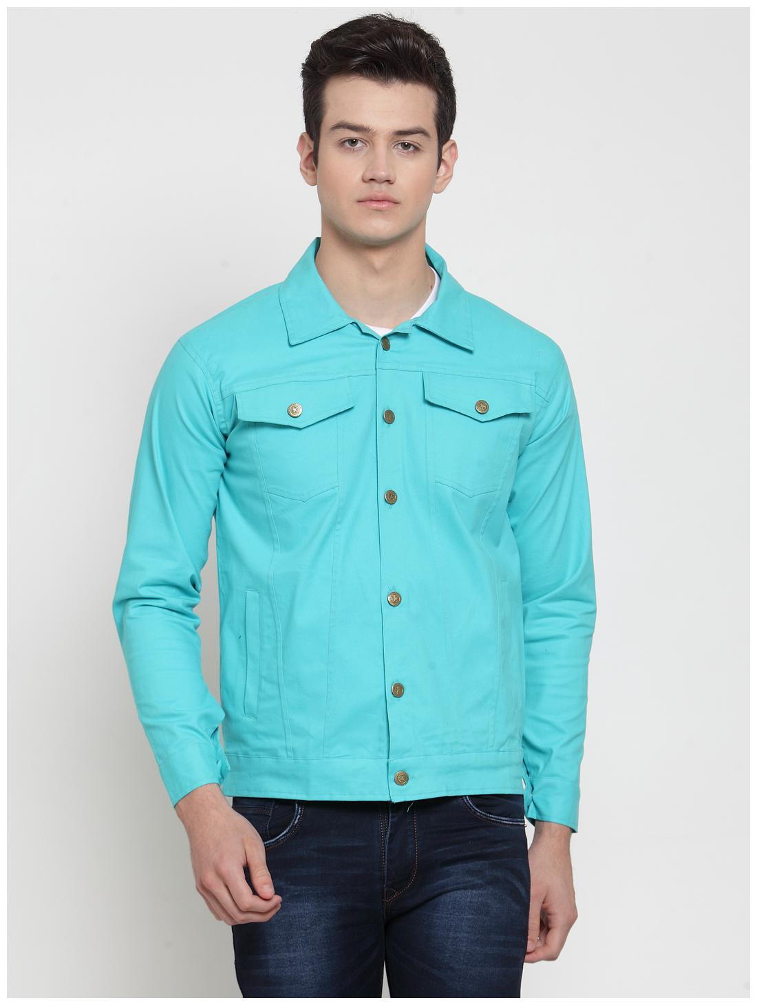 

VOXATI Men Turquoise Solid Denim jacket