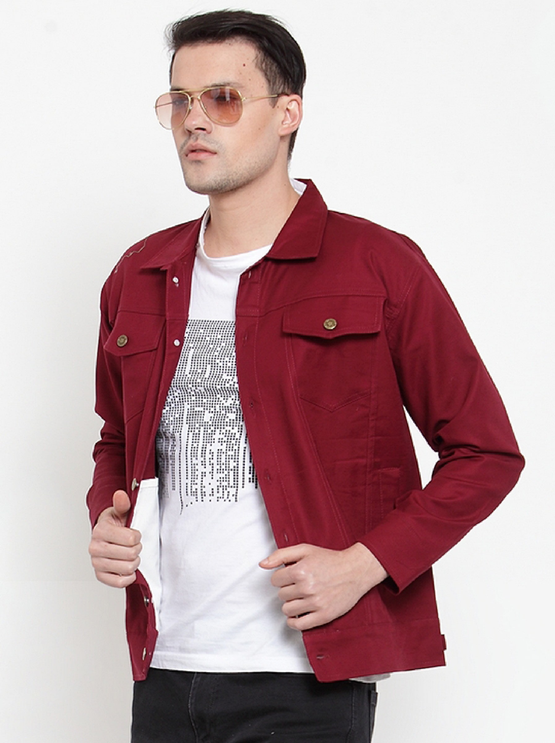 

VOXATI Men Maroon Solid Denim jacket