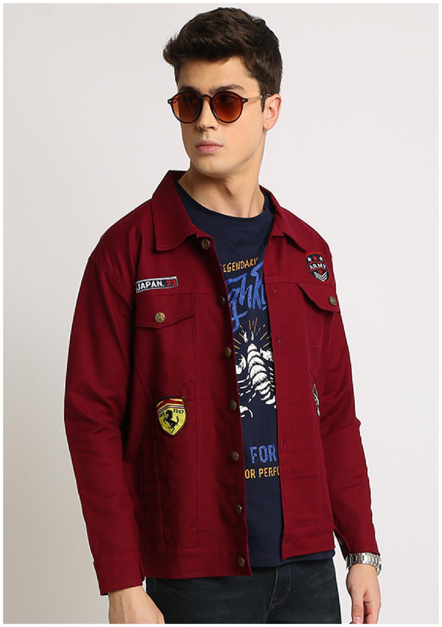 

VOXATI Men Maroon Solid Denim jacket