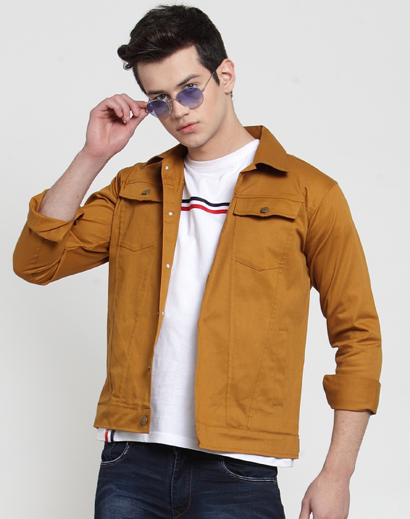 

VOXATI Men Beige Solid Denim jacket