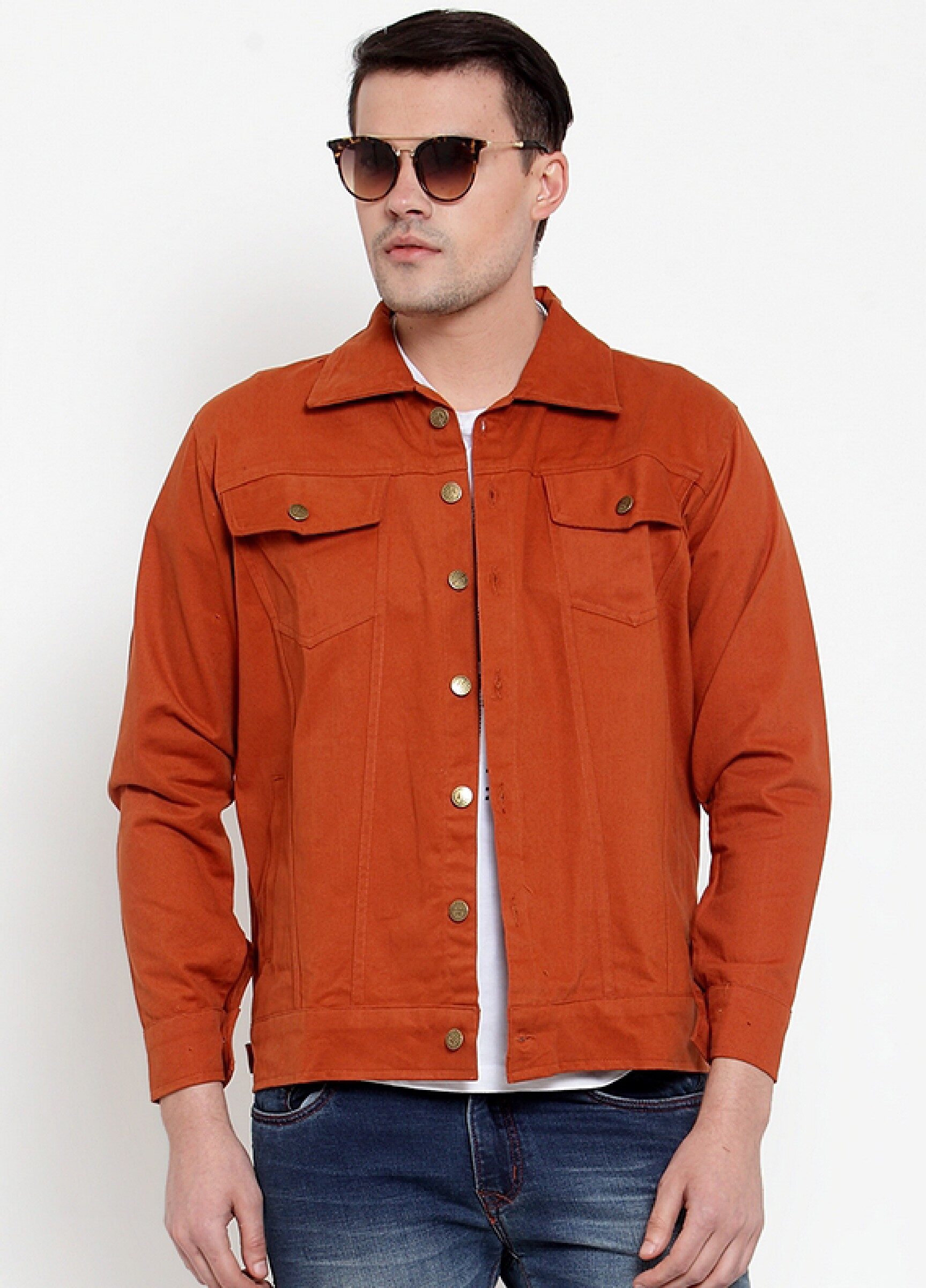 

VOXATI Men Orange Solid Denim jacket