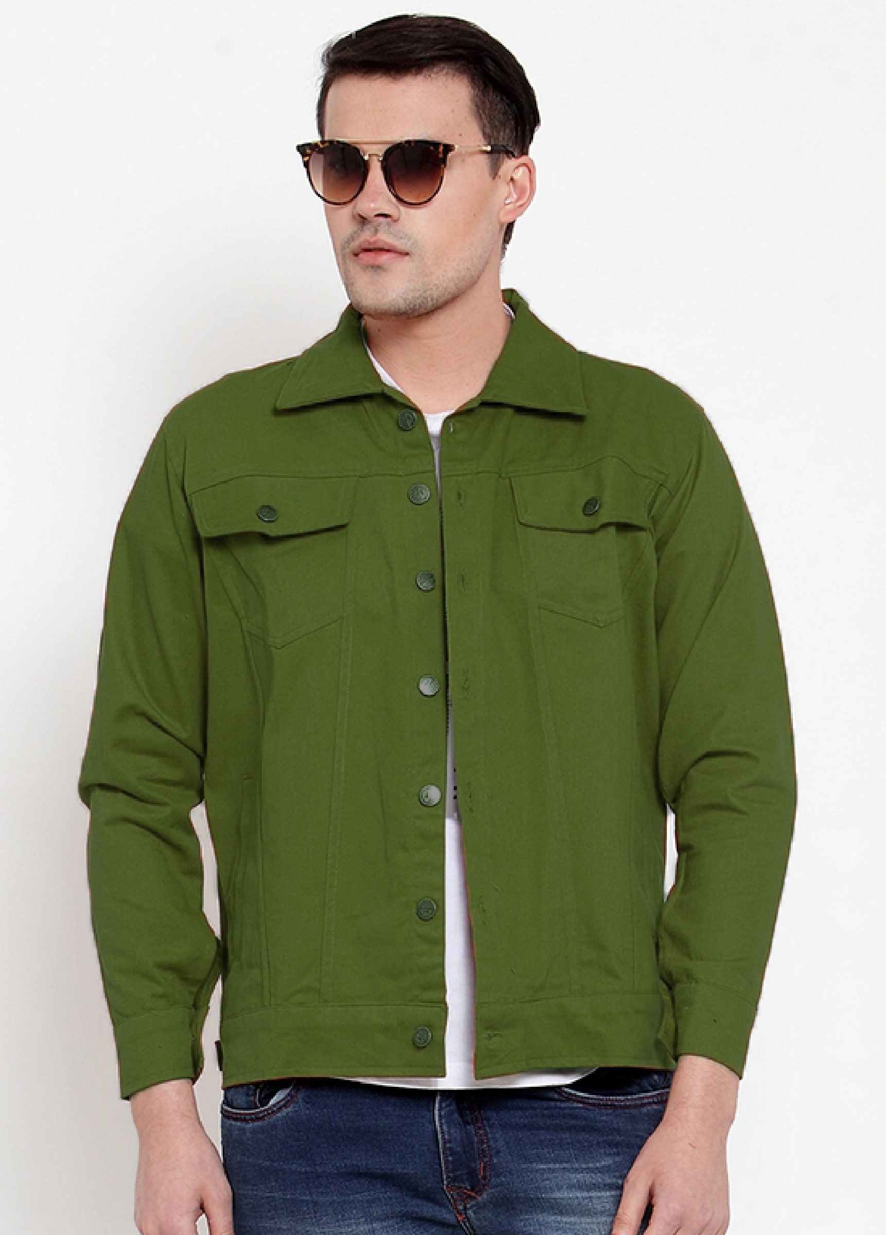 

VOXATI Men Olive Solid Denim jacket