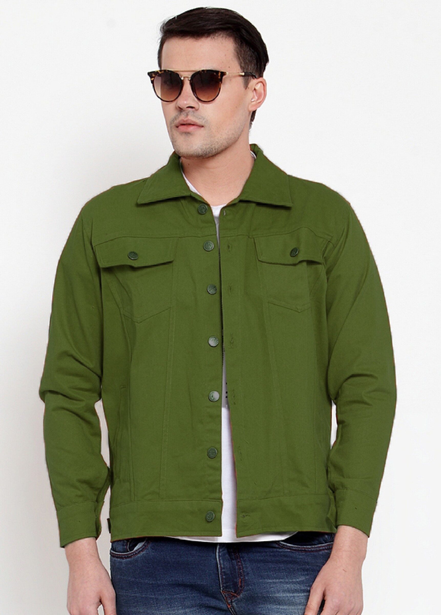 

VOXATI Men Olive Solid Denim jacket