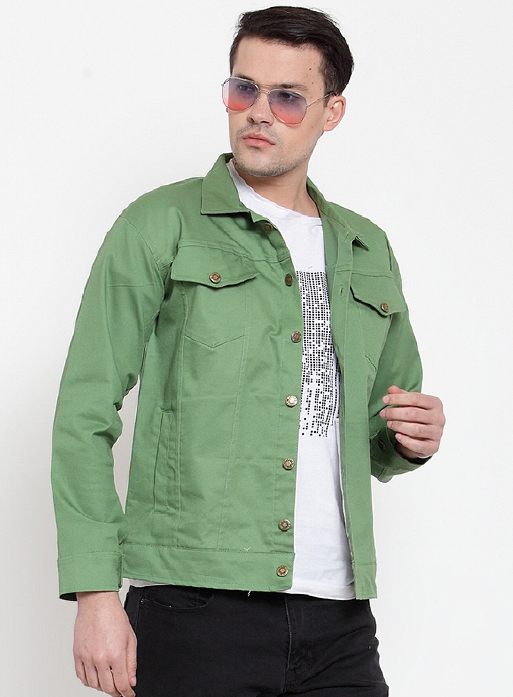 

VOXATI Men Green Solid Denim jacket