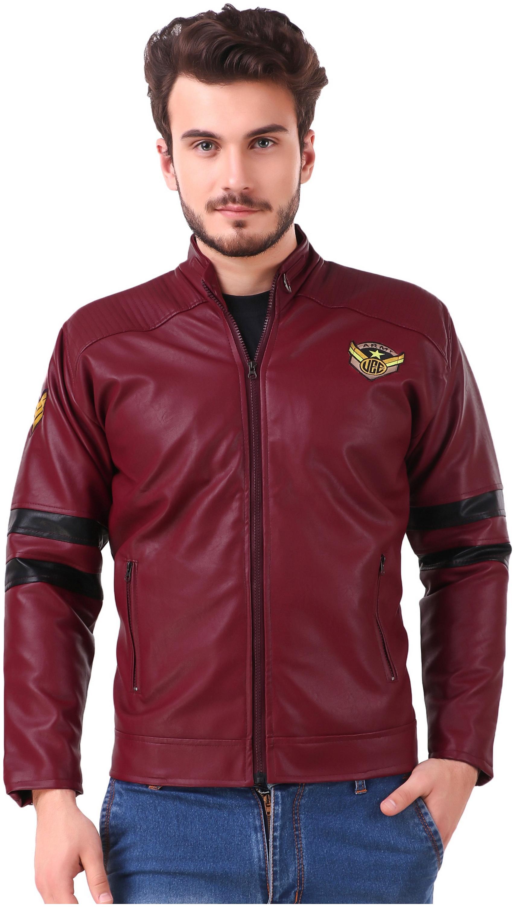 

VOXATI Men Maroon Solid Leather jacket
