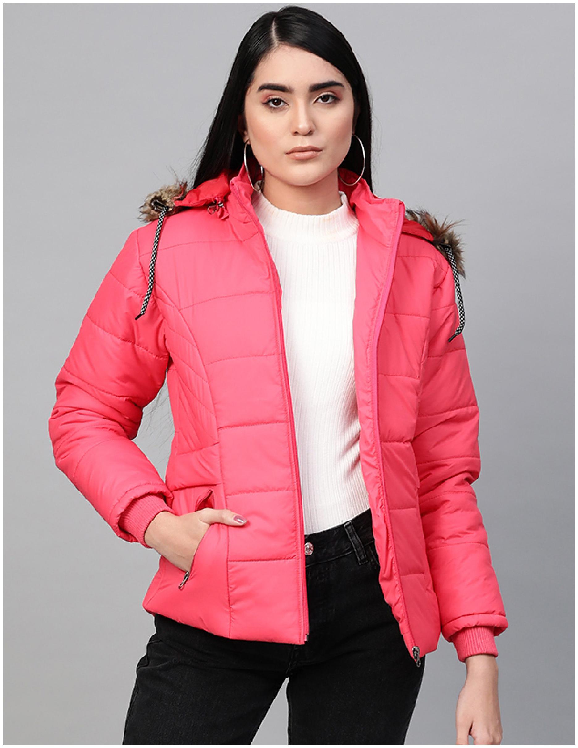 

VOXATI Women Solid Puffer Jacket - Pink