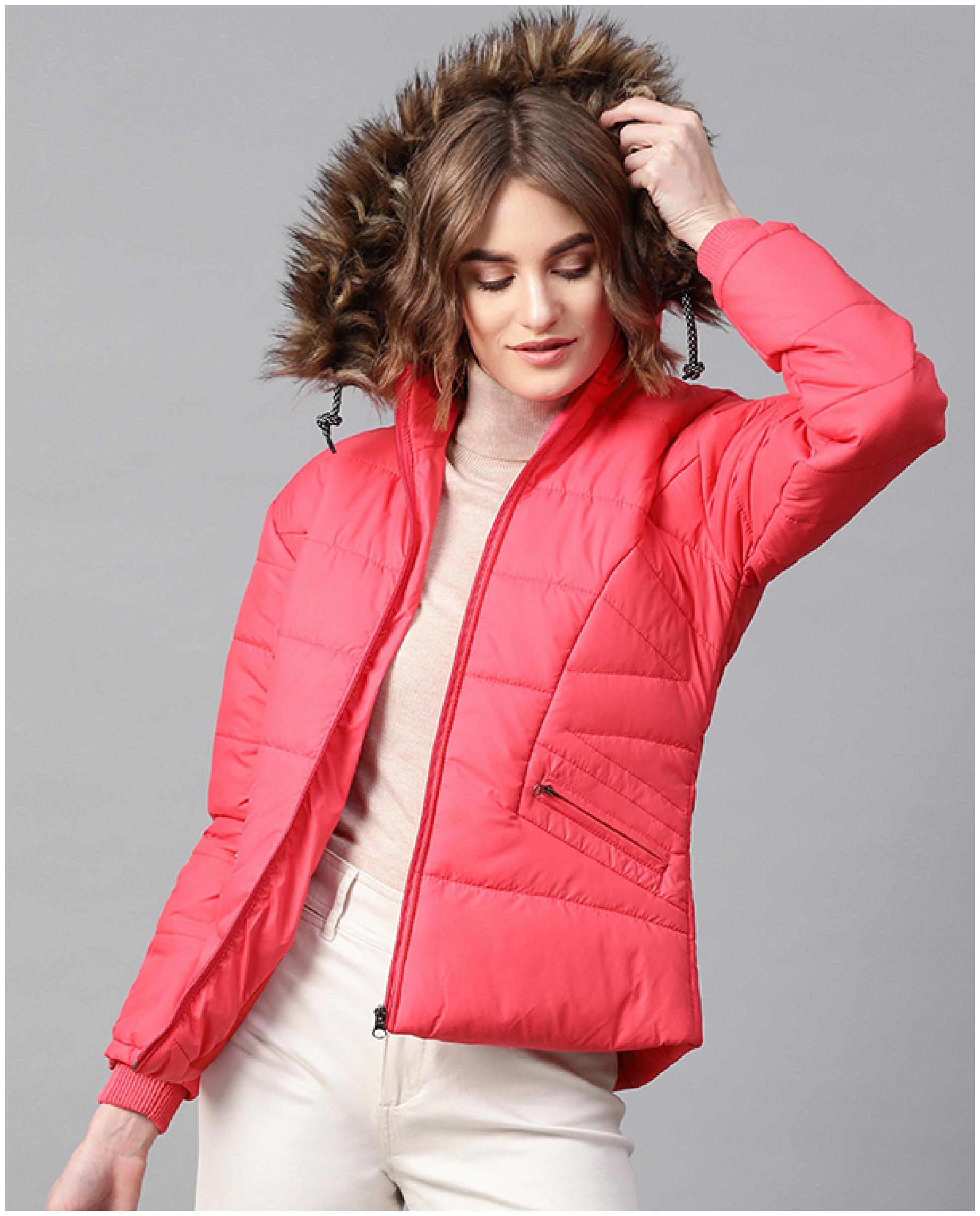 

VOXATI Women Solid Puffer Jacket - Pink