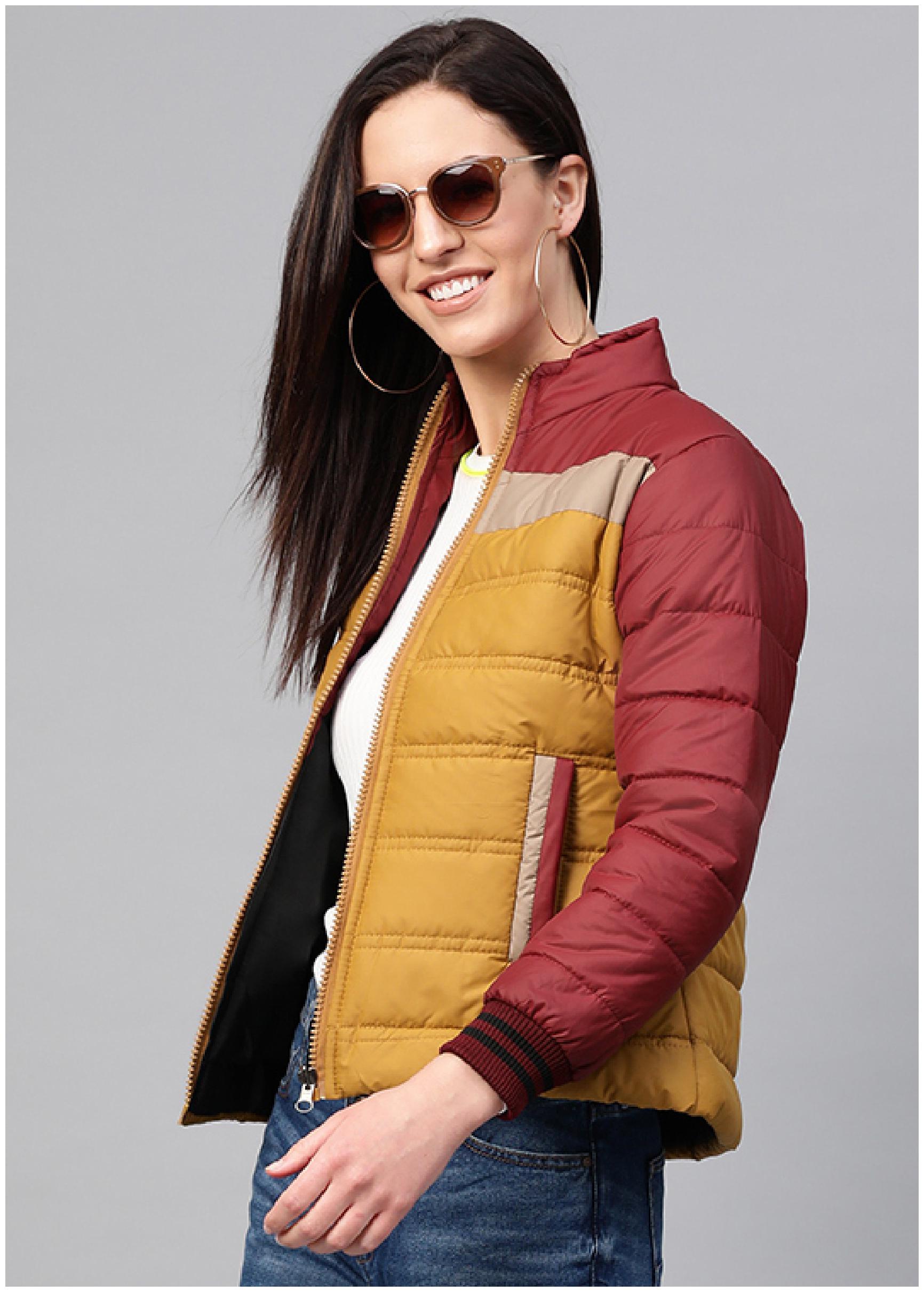 

VOXATI Women Colorblocked Puffer Jacket - Orange