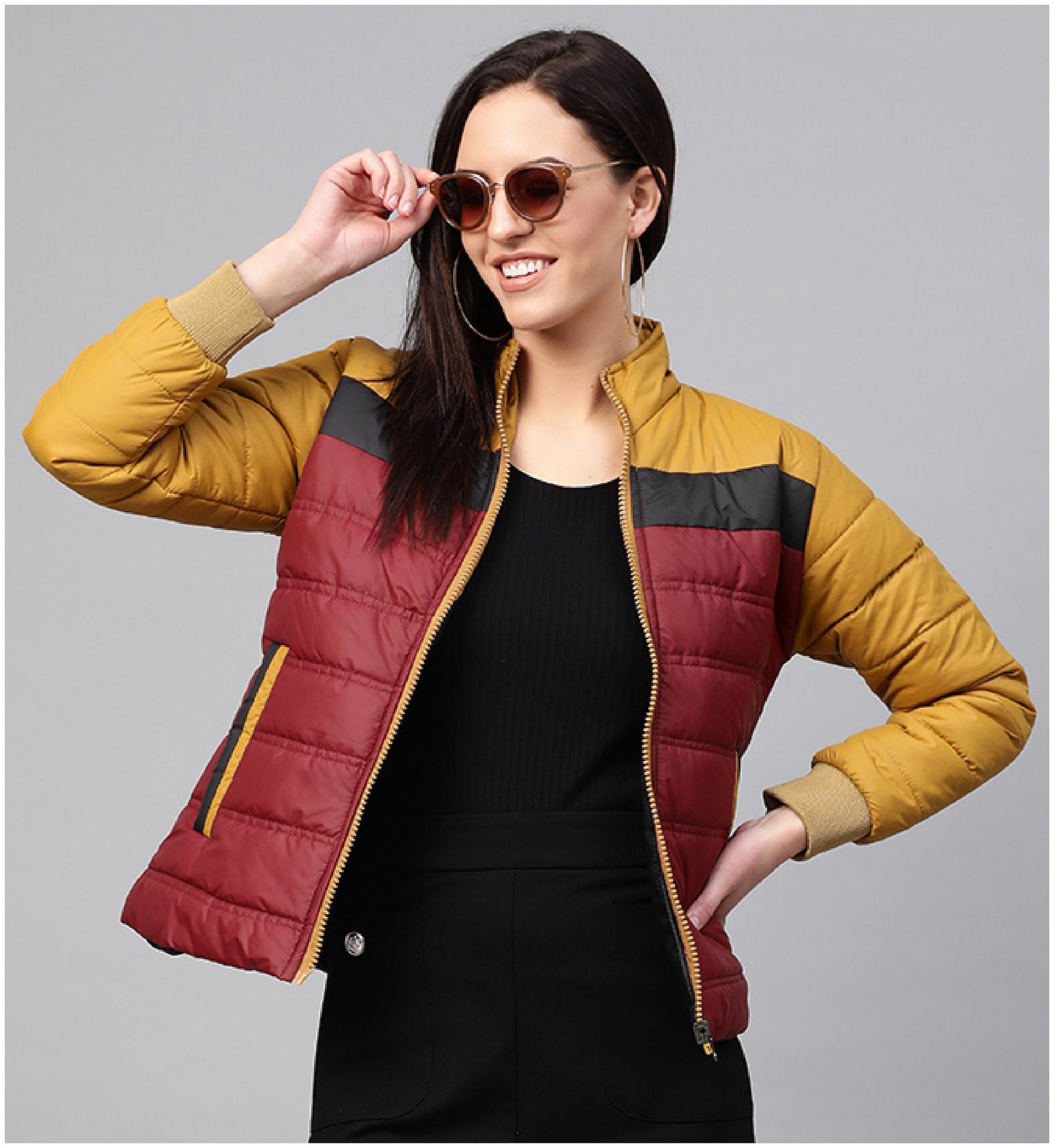 

VOXATI Women Colorblocked Puffer Jacket - Maroon