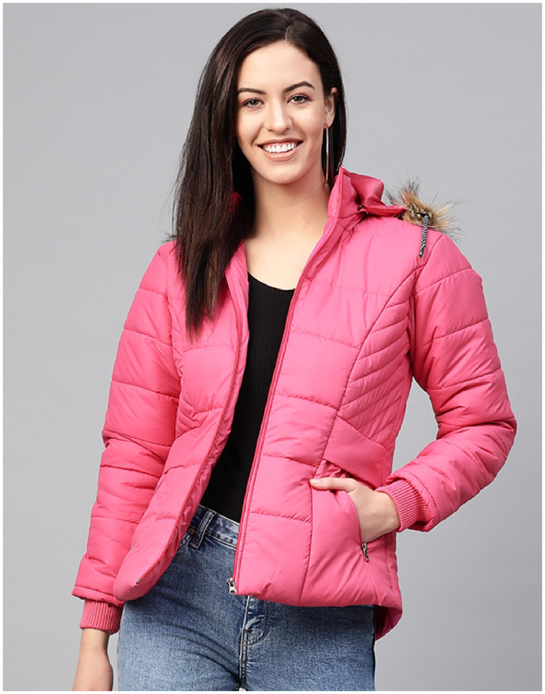 

VOXATI Women Solid Puffer Jacket - Pink