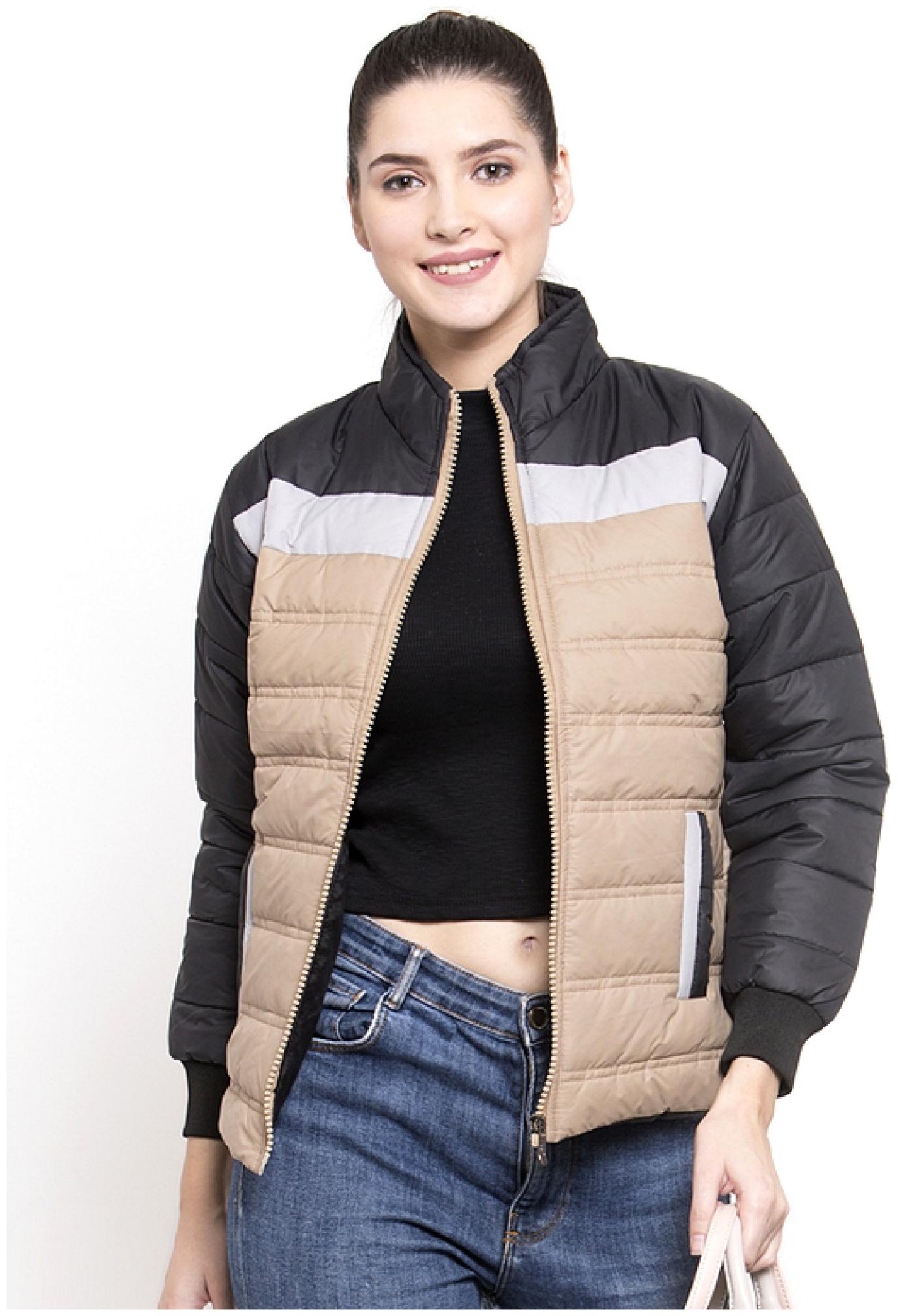 

VOXATI Women Colorblocked Puffer Jacket - Beige