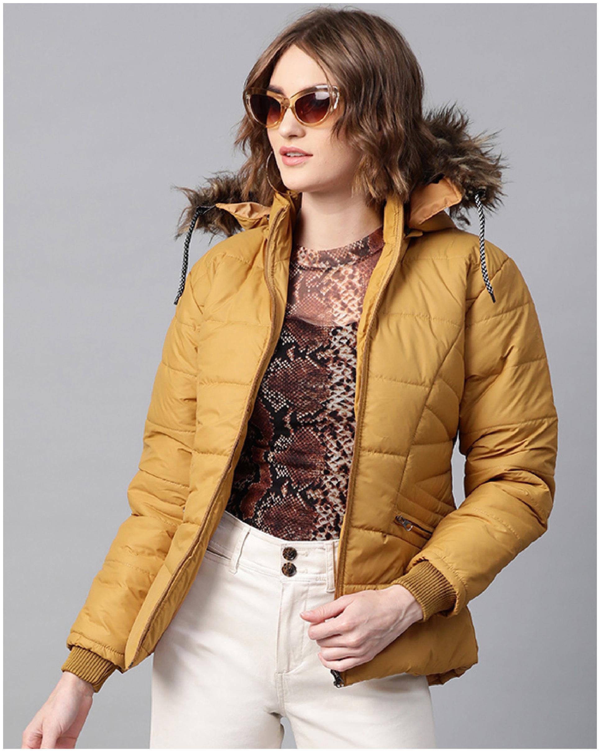 

VOXATI Women Solid Puffer Jacket - Yellow