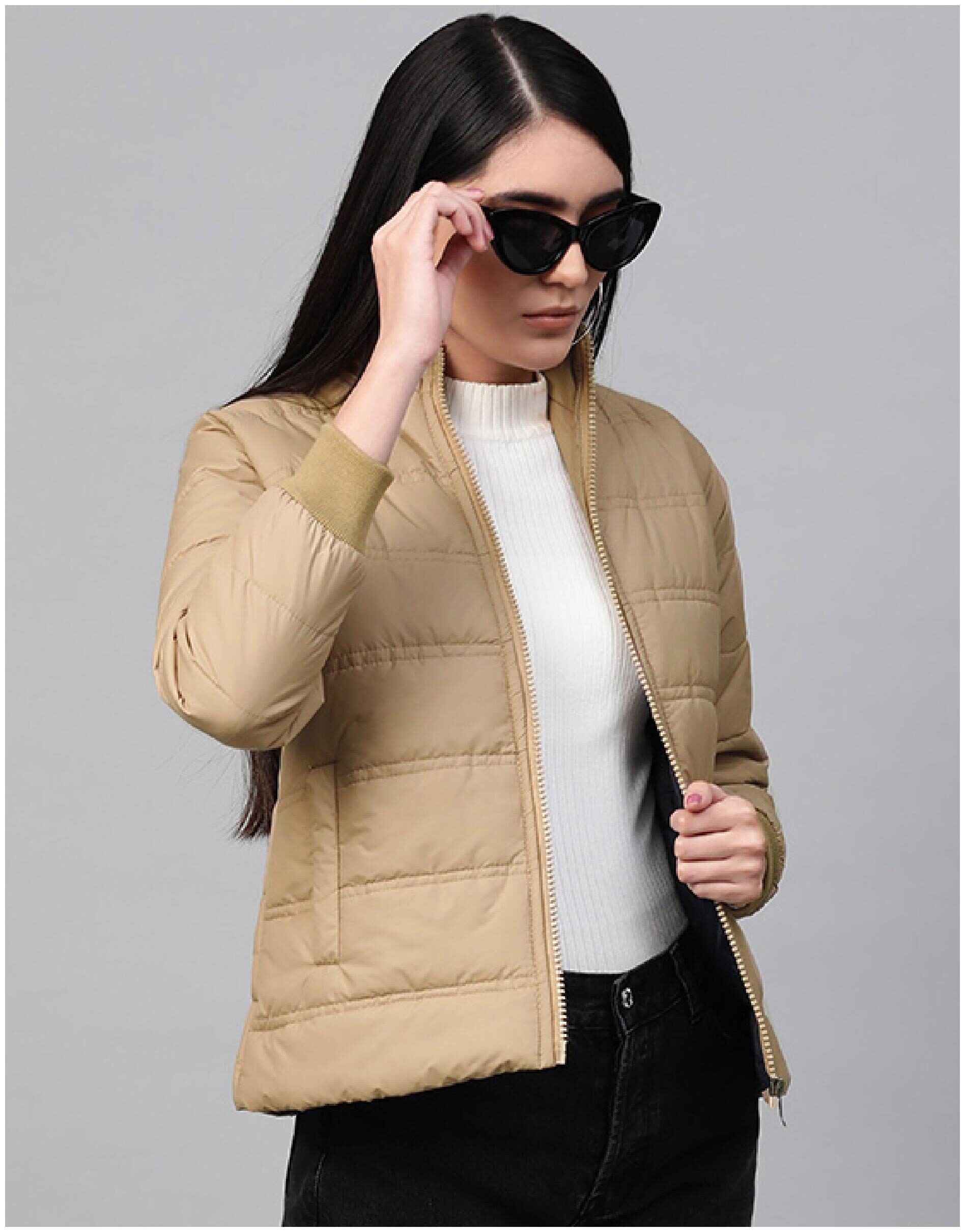 

VOXATI Women Solid Puffer Jacket - Beige