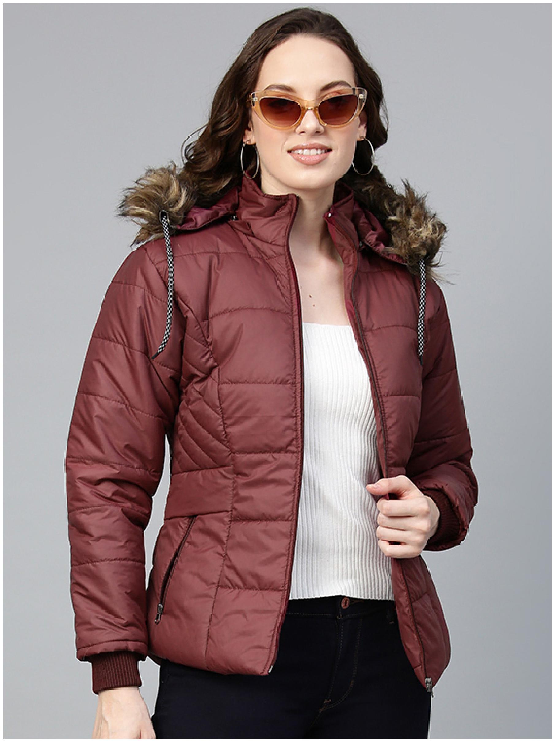 

VOXATI Women Solid Puffer Jacket - Maroon