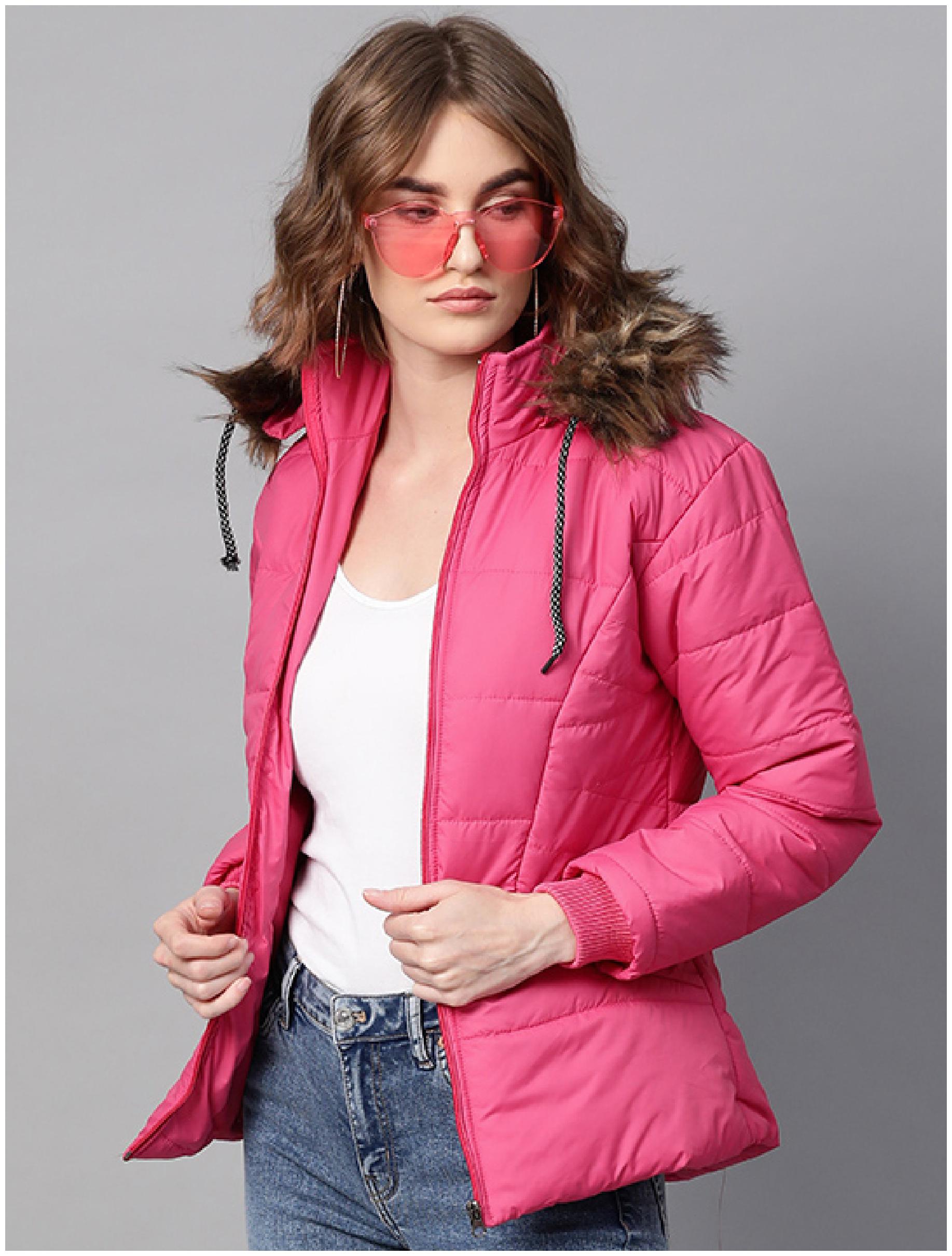 

VOXATI Women Solid Puffer Jacket - Pink