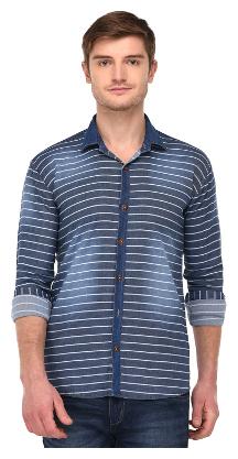 

VOXATI Men Blue Horizontal Stripes Regular Fit Casual Shirt