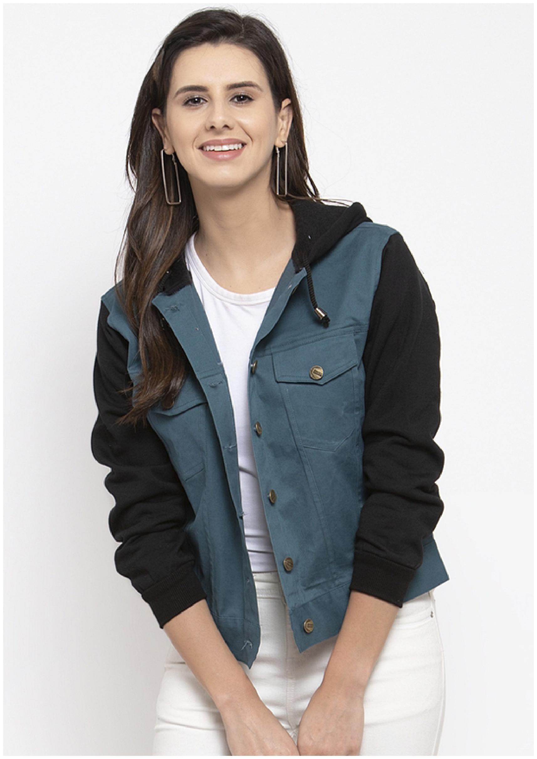 

VOXATI Womens Denim Summer Jacket-Dark Green