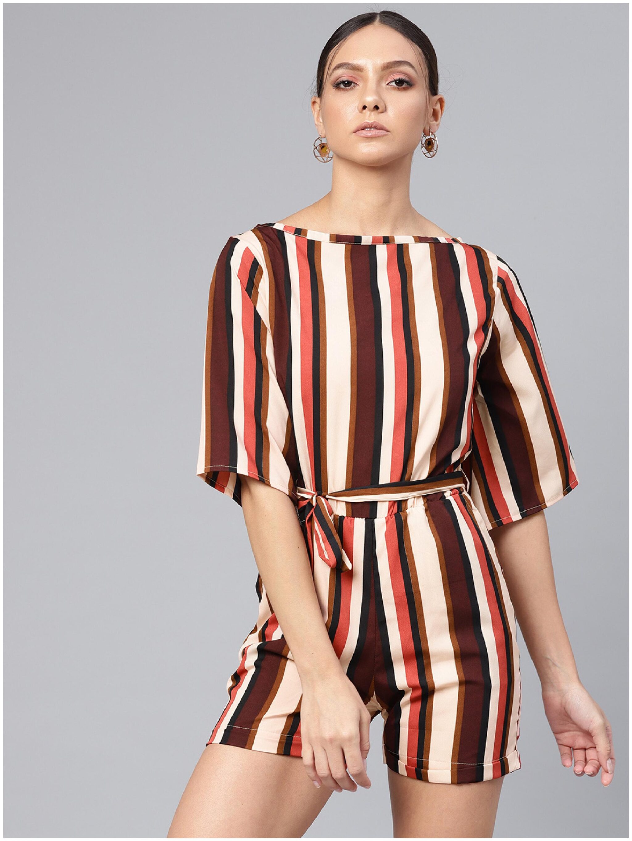 

VOXATI Striped Romper - Beige