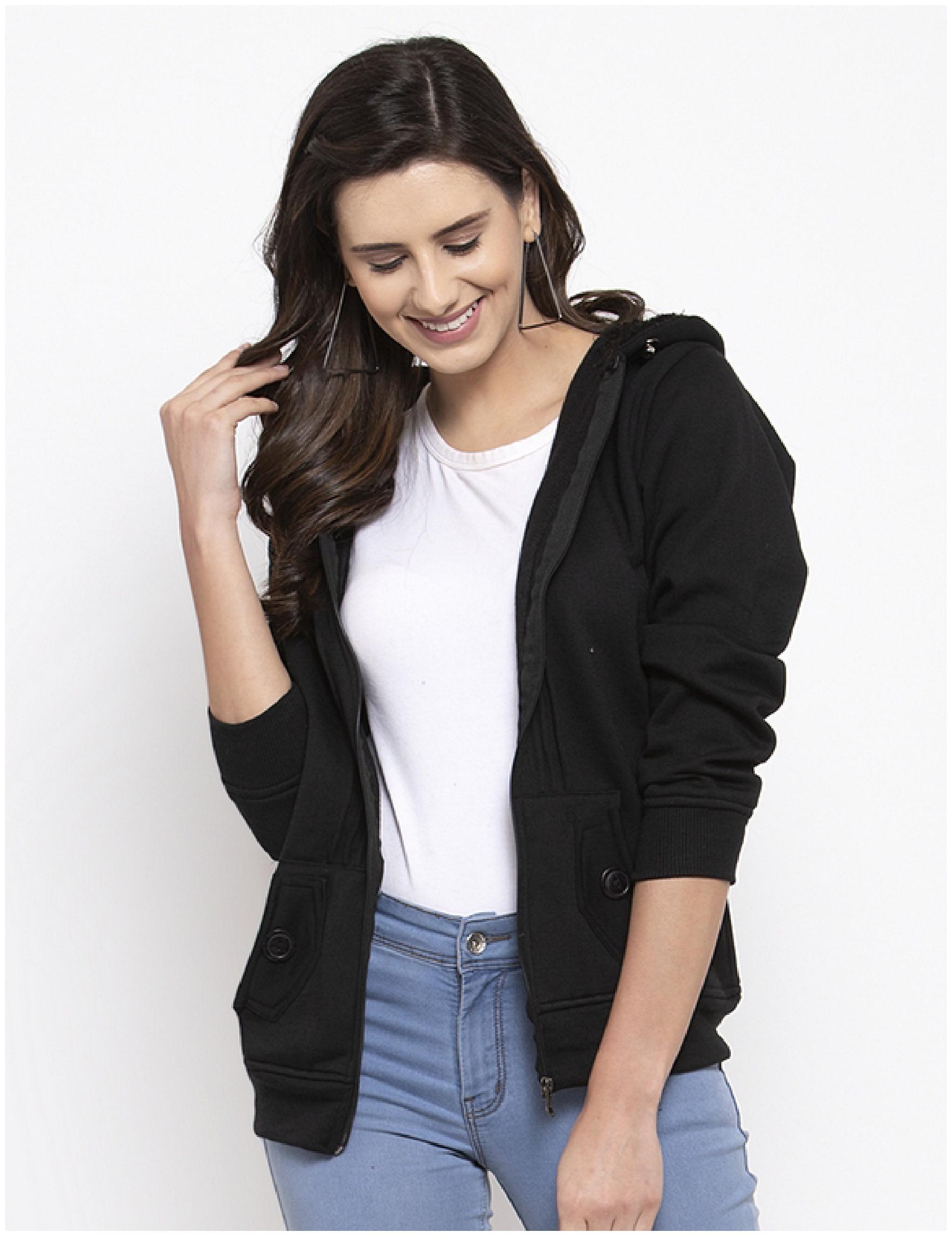 

VOXATI Women Solid Sweatshirt - Black