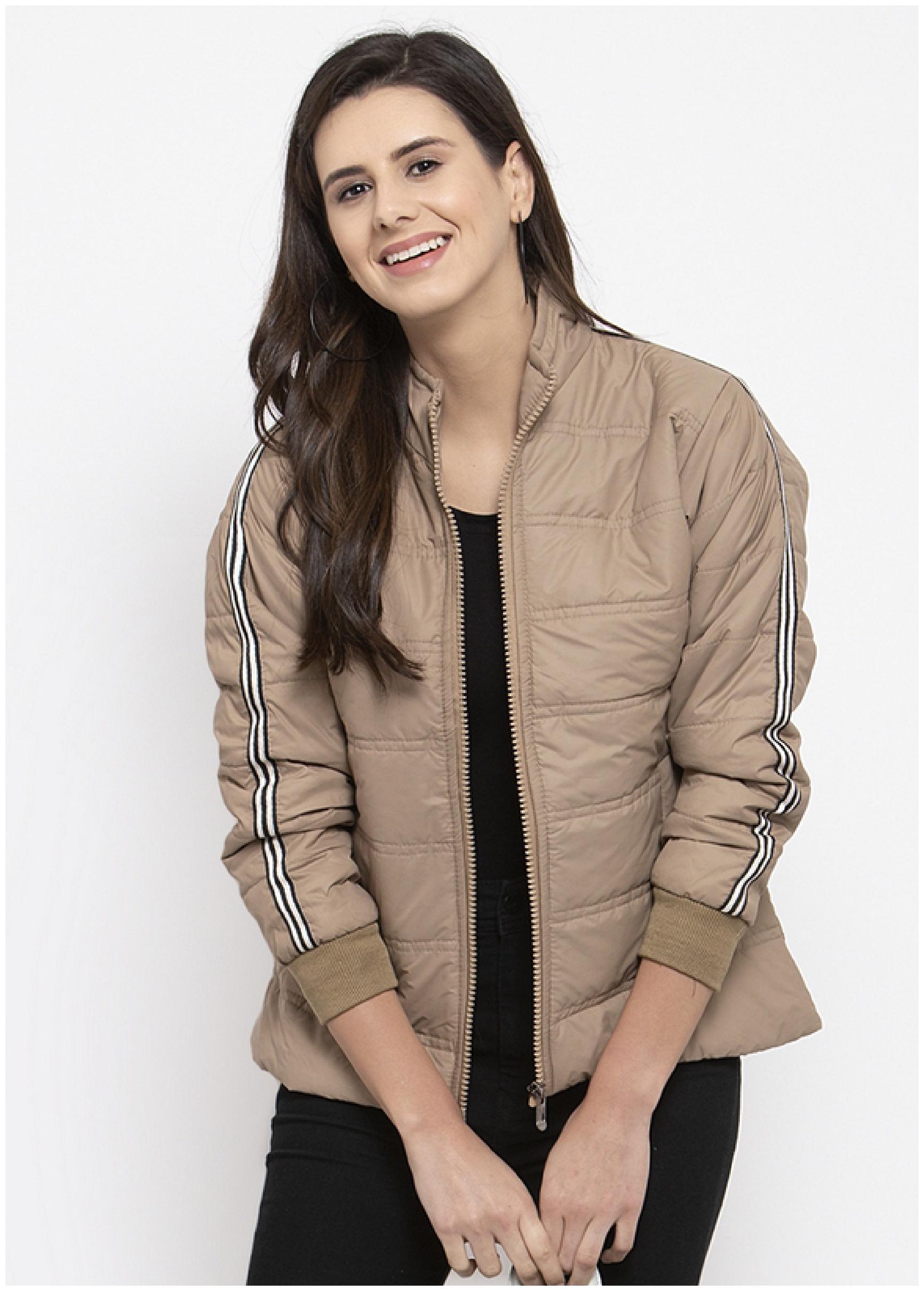 

VOXATI Women Solid Puffer Jacket - Beige