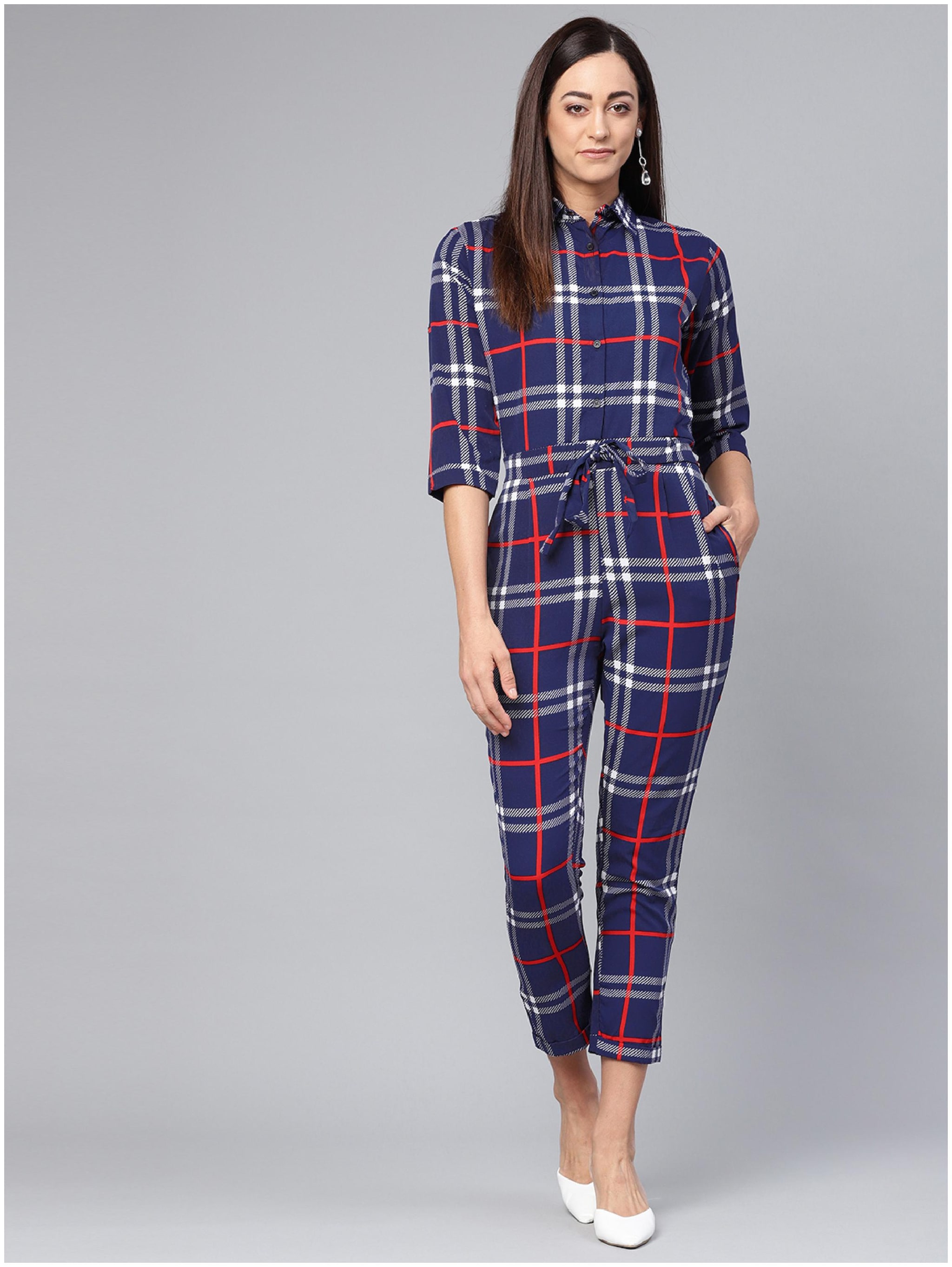 

VOXATI Checked Jumpsuit - Blue