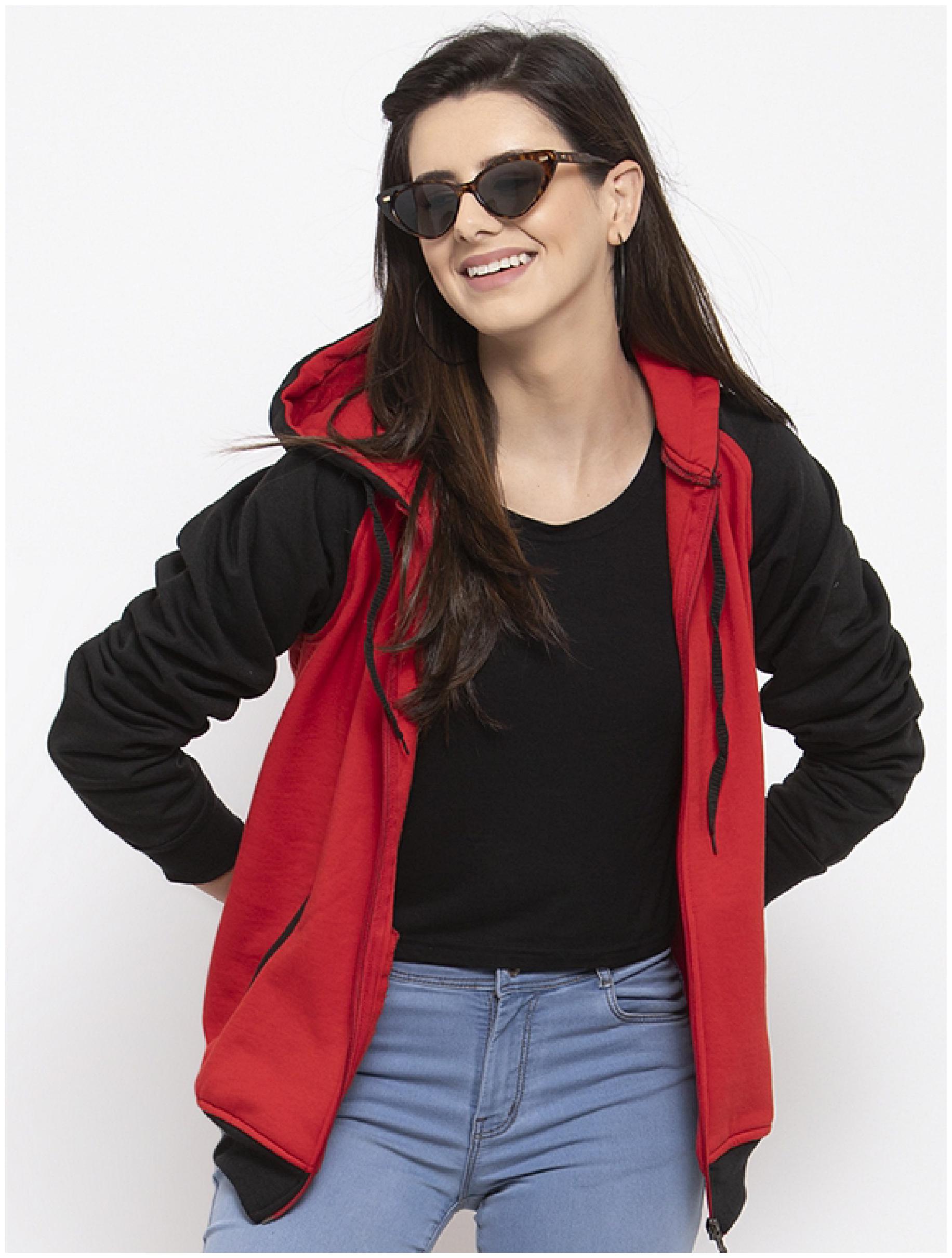 

VOXATI Women Colourblocked Sweatshirt - Red Black