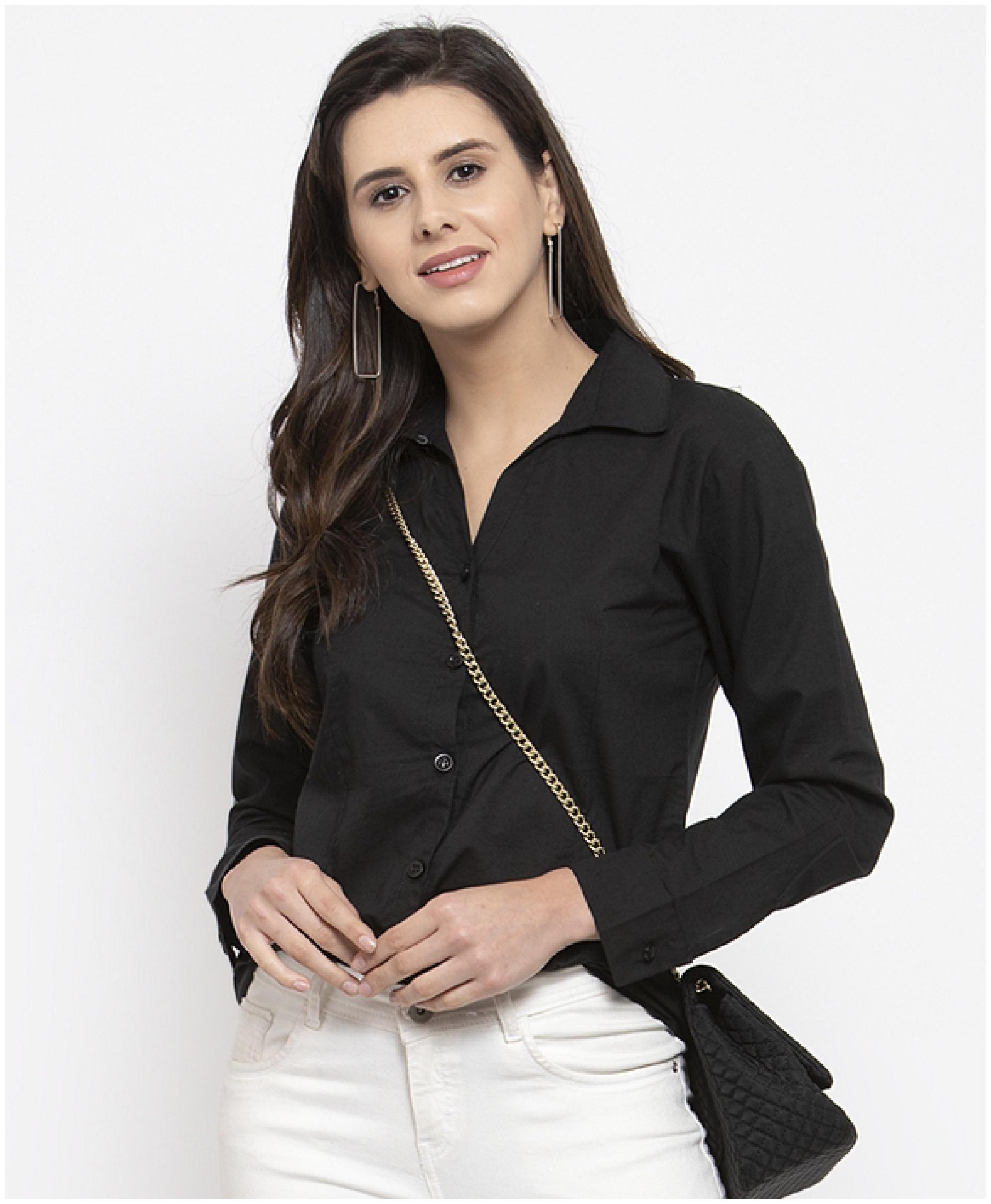 

VOXATI Women Black Solid Slim Fit Shirt