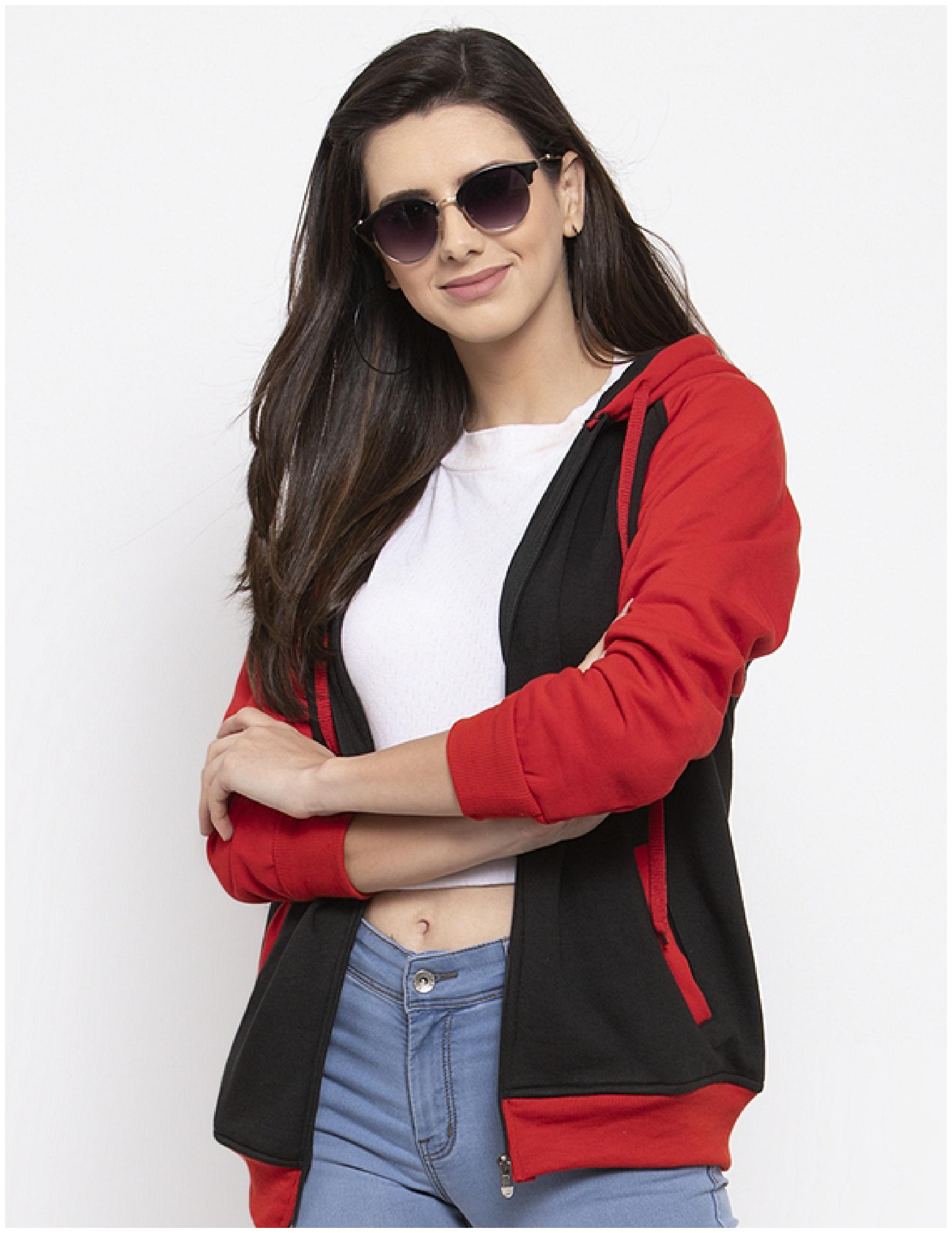 

VOXATI Women Colourblocked Sweatshirt - Red Black