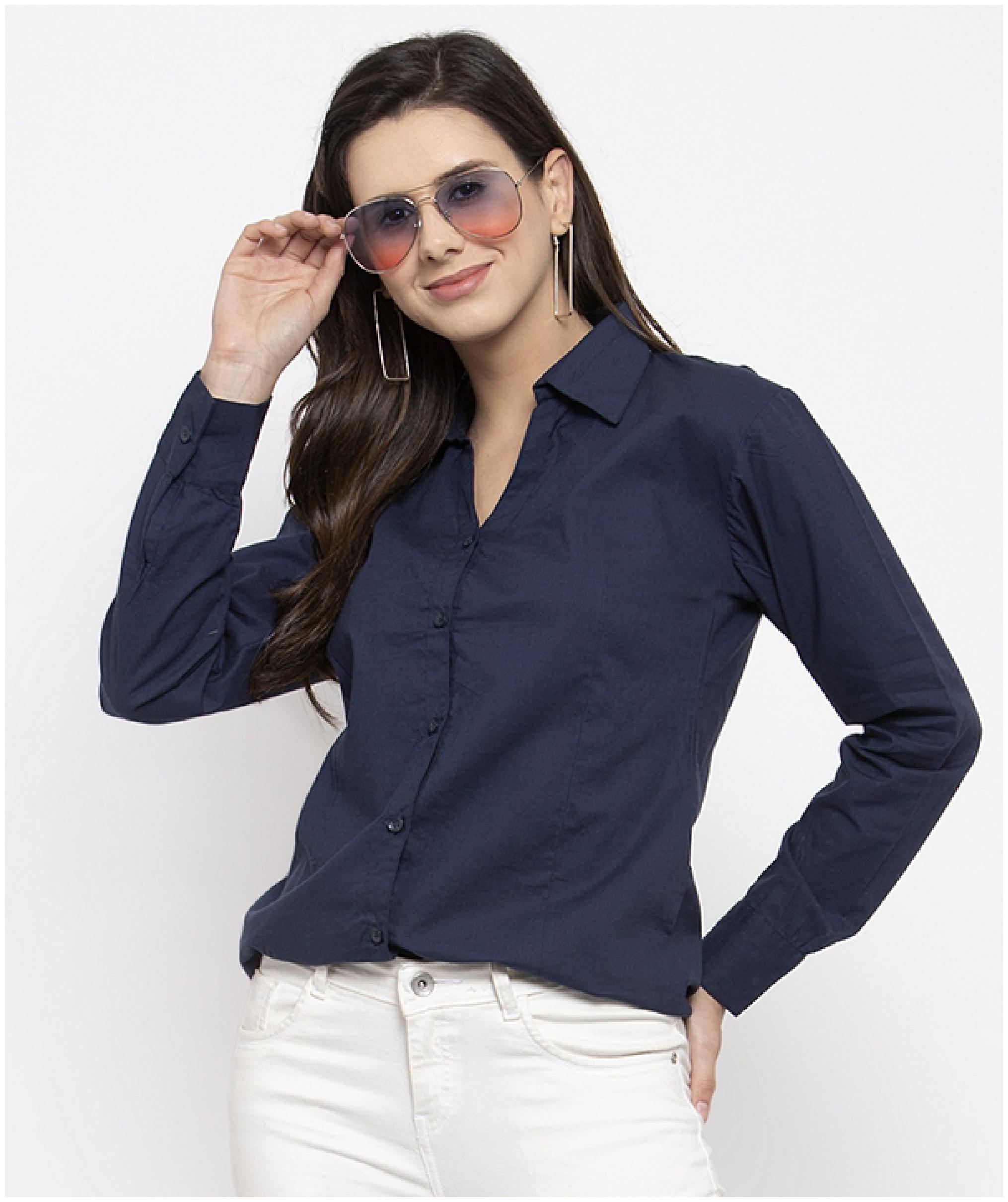 

VOXATI Women Blue Solid Slim Fit Shirt