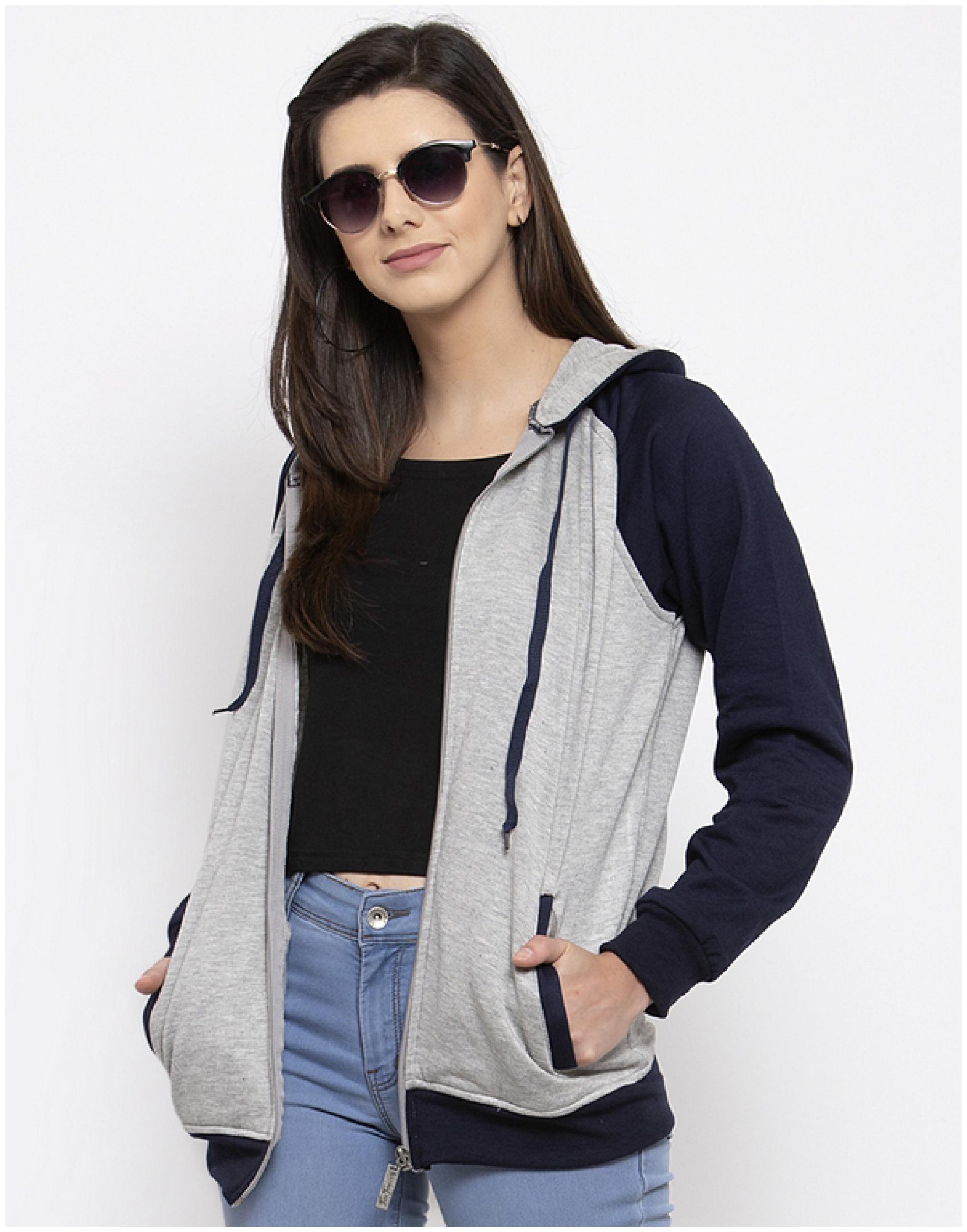 

VOXATI Women Colourblocked Sweatshirt - Grey Blue