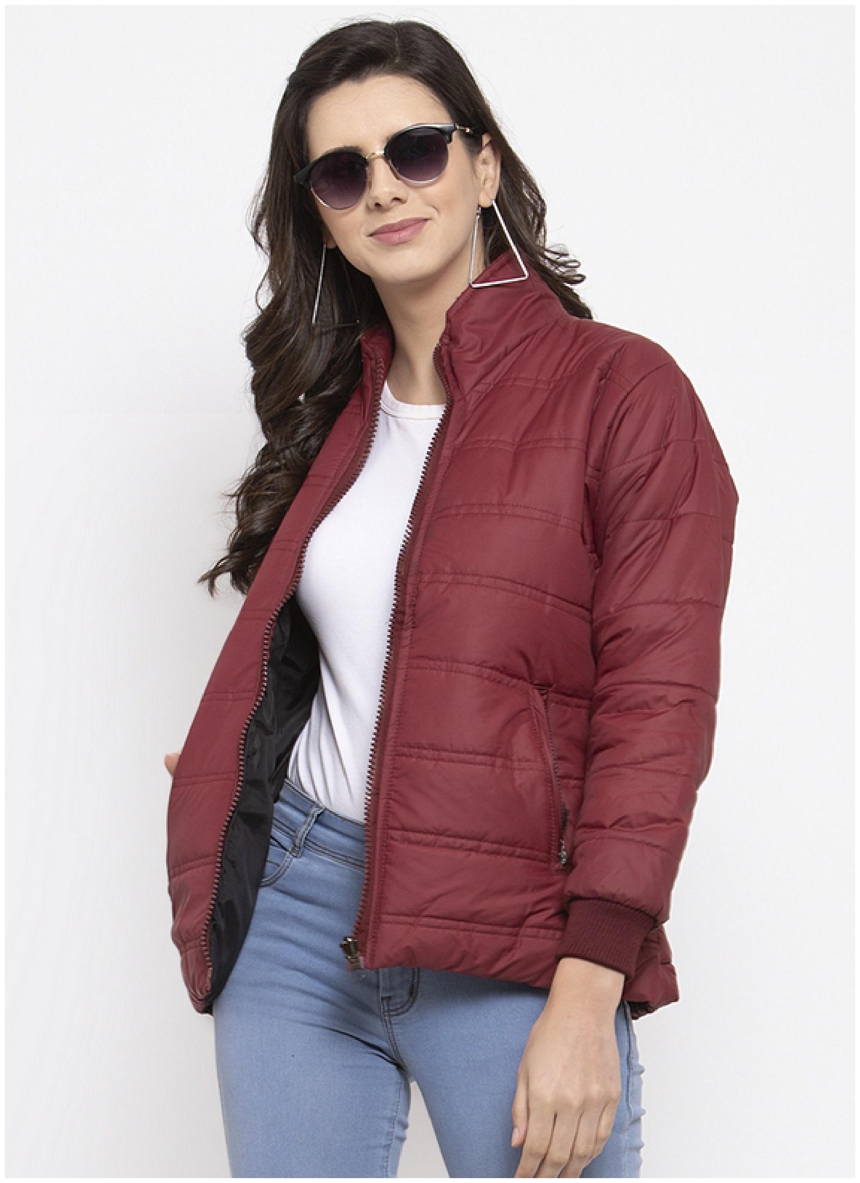 

VOXATI Women Solid Puffer Jacket - Maroon
