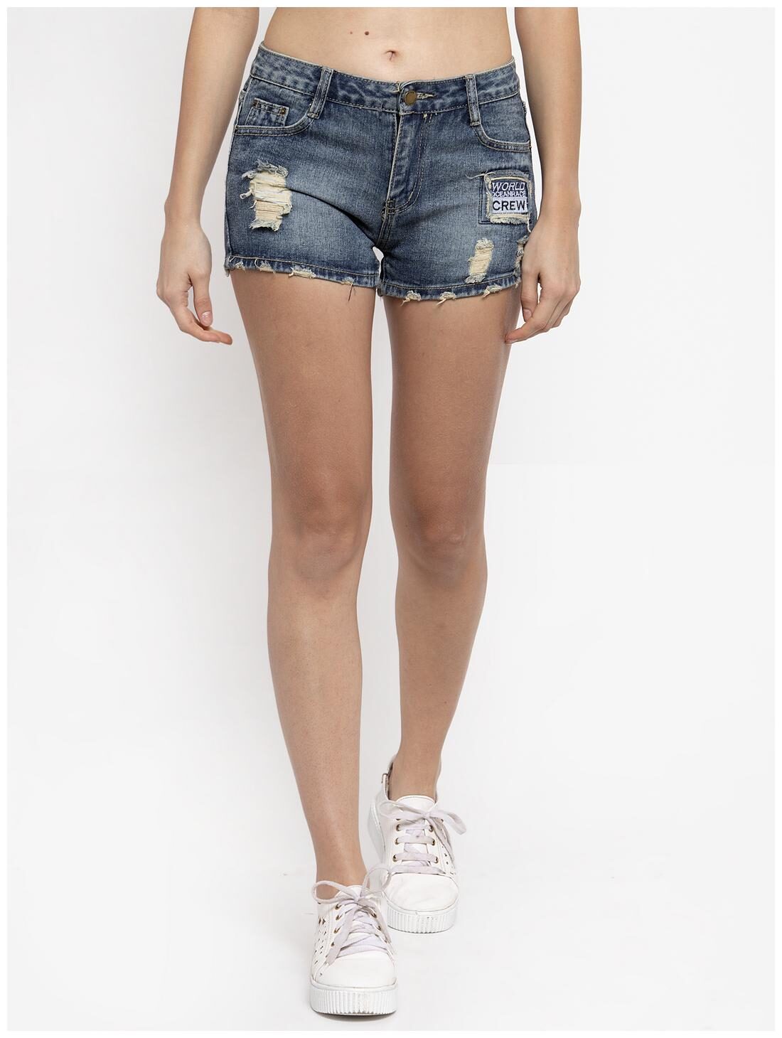 

VOXATI Women Denim Ripped Hot Pants Blue