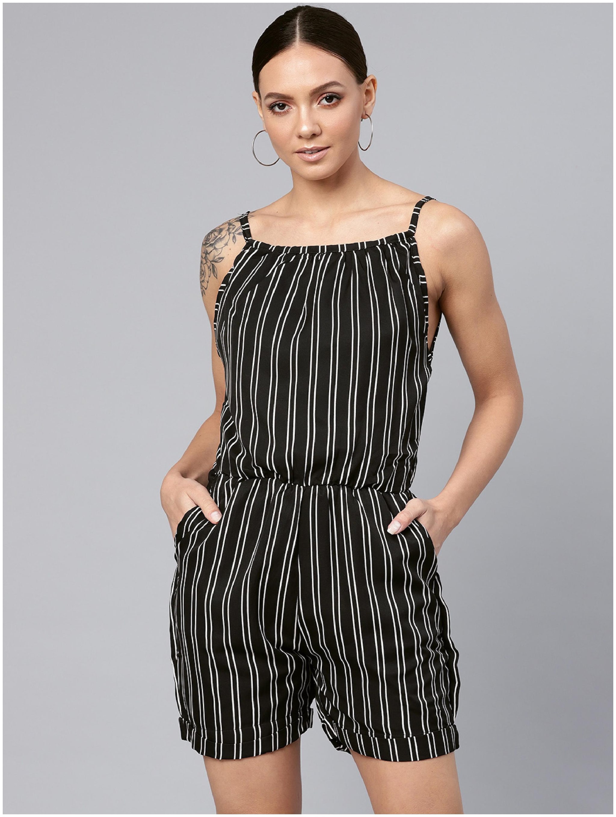 

VOXATI Striped Romper - Black