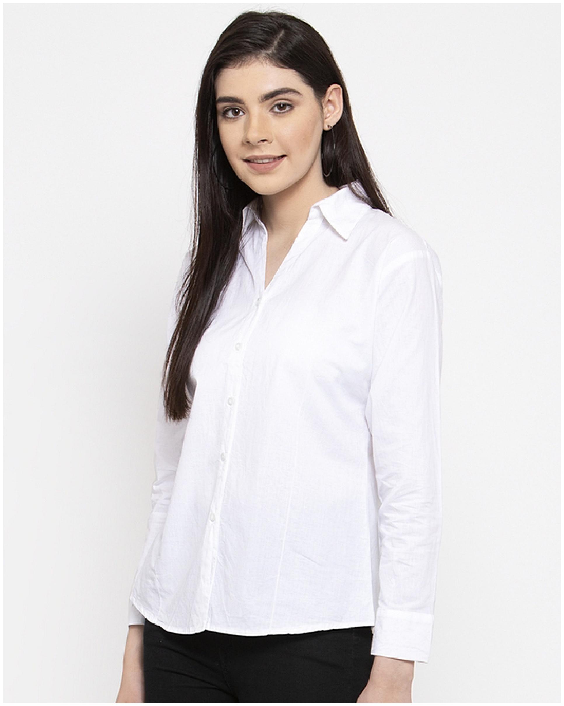 

VOXATI Women White Solid Slim Fit Shirt