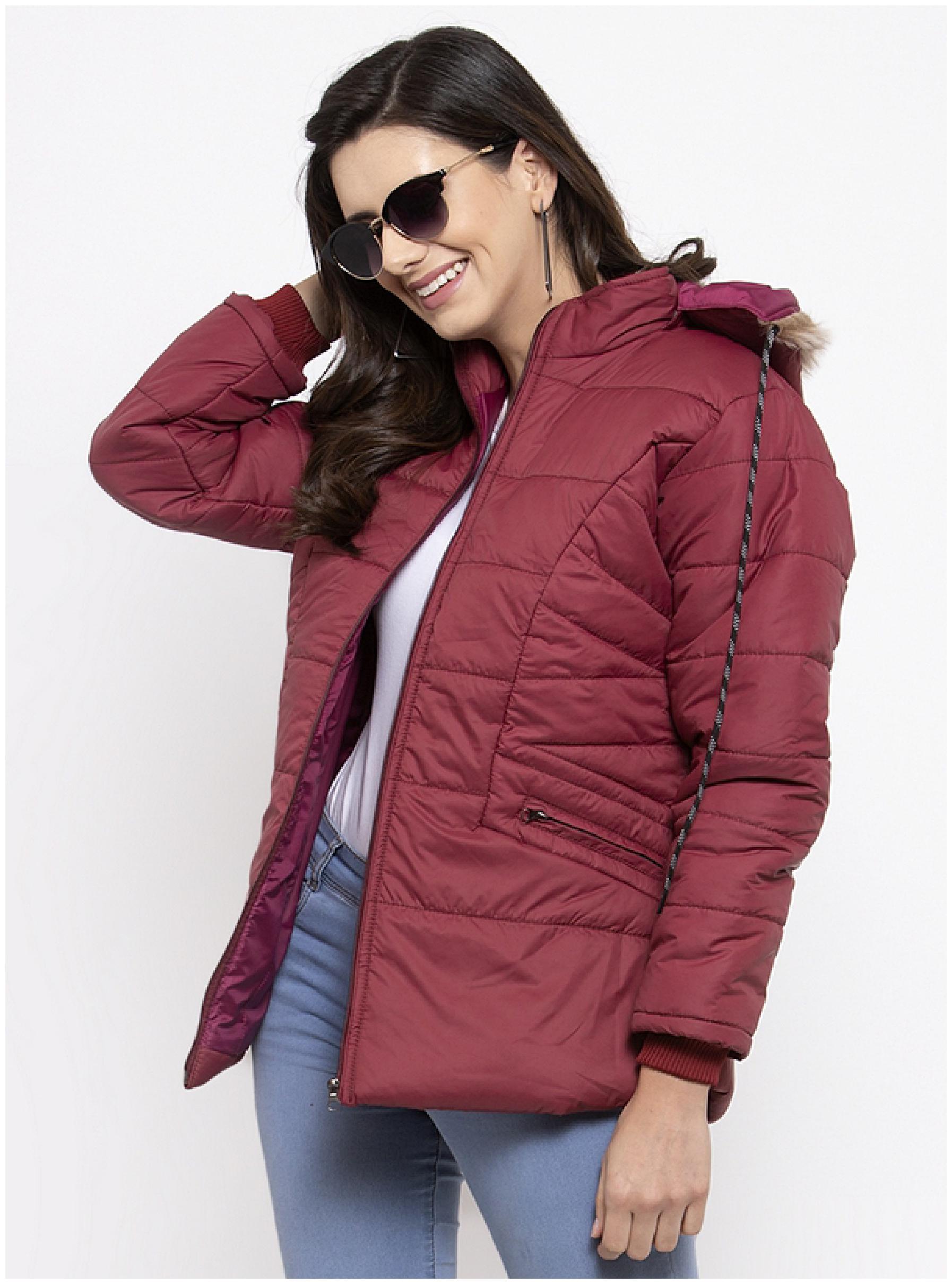 

VOXATI Women Solid Puffer Jacket - Maroon