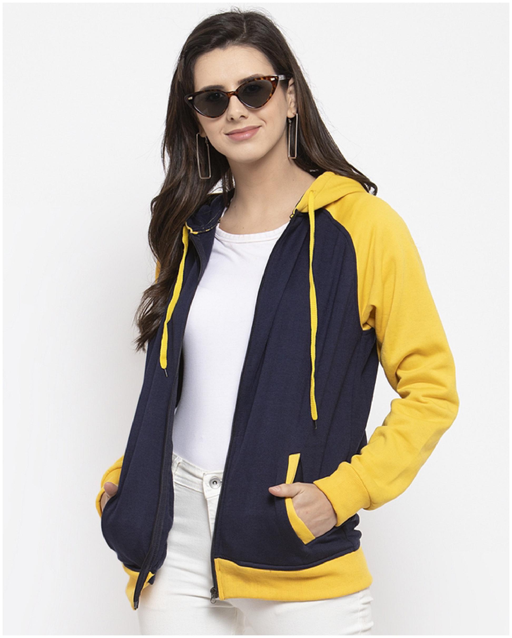 

VOXATI Women Colourblocked Sweatshirt - Blue Yellow