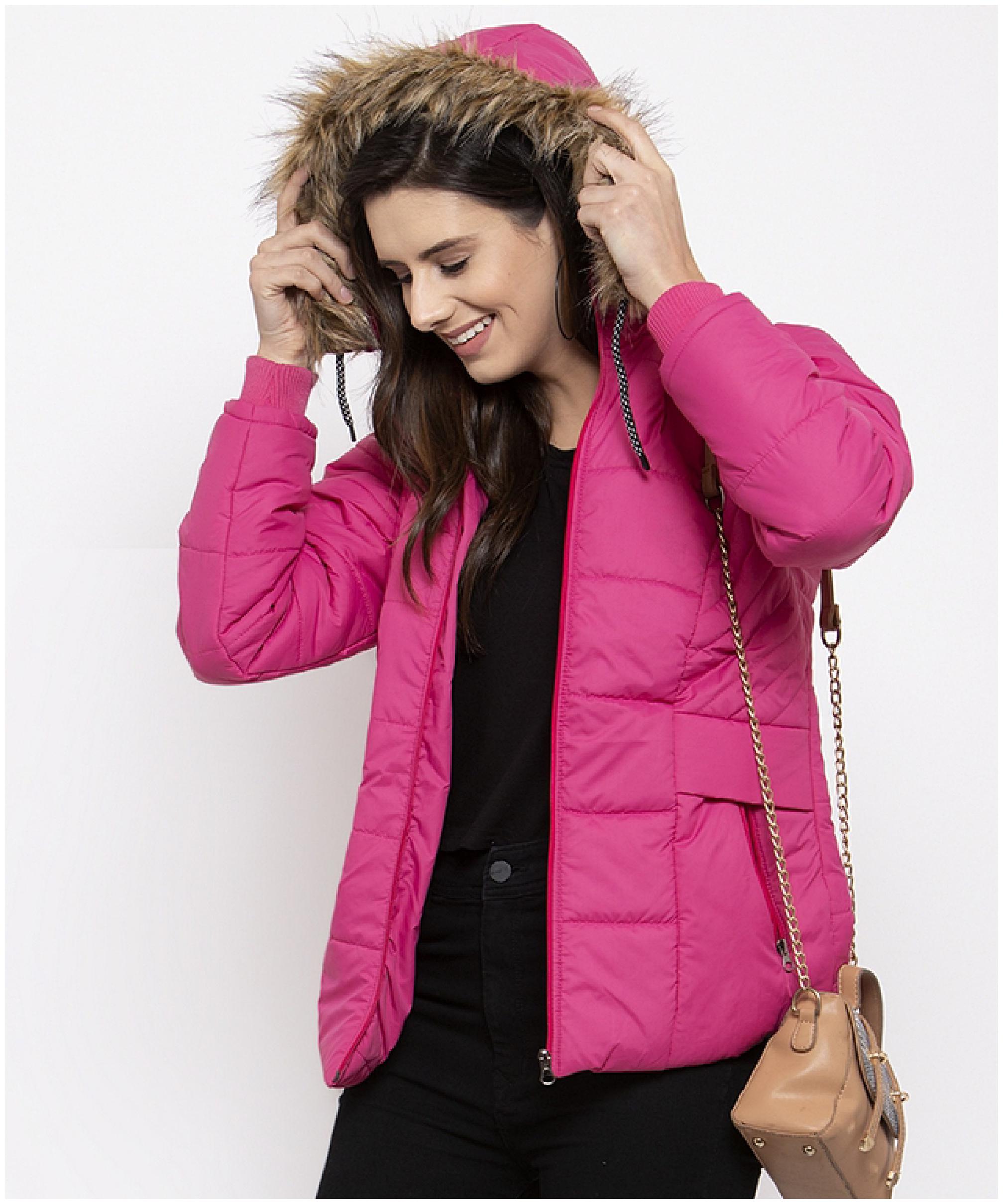 

VOXATI Women Solid Puffer Jacket - Pink