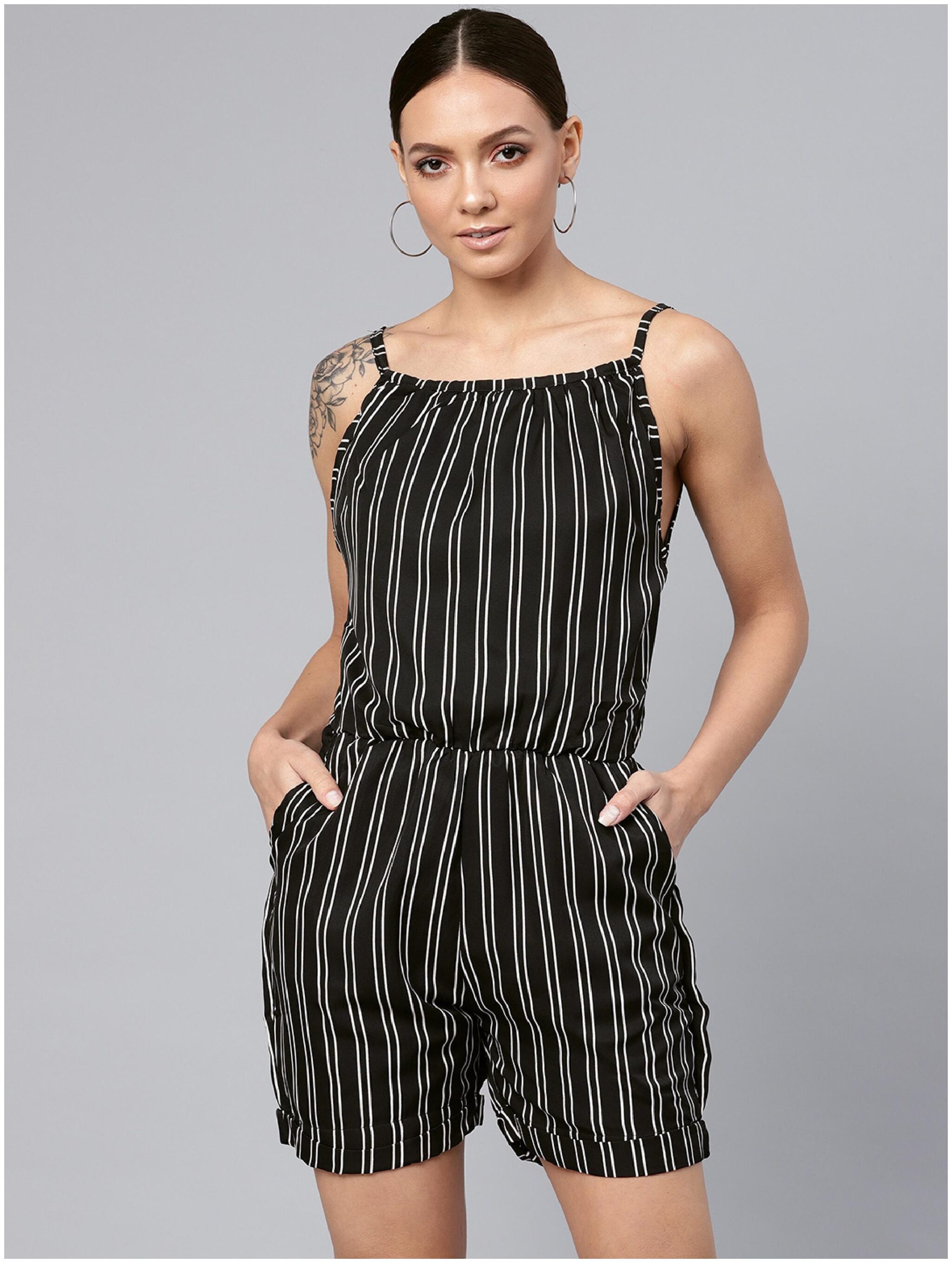 

VOXATI Striped Romper - Black