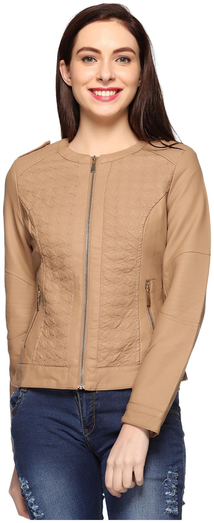 

VOXATI Women Solid Regular Jacket - Beige