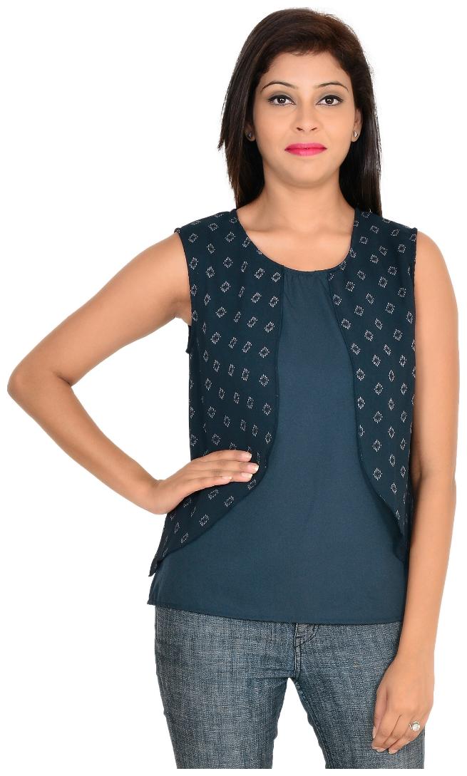 

Vs Fashion Casual Printed Sleeveless Navy Georgette Top