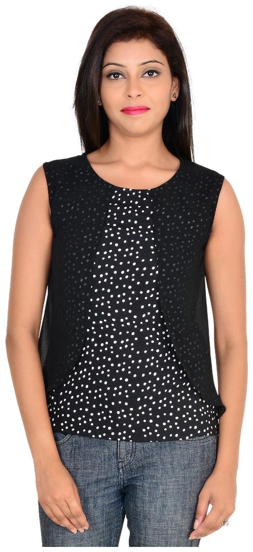 

Vs Fashion Casual Printed Sleeveless Black Georgette Top