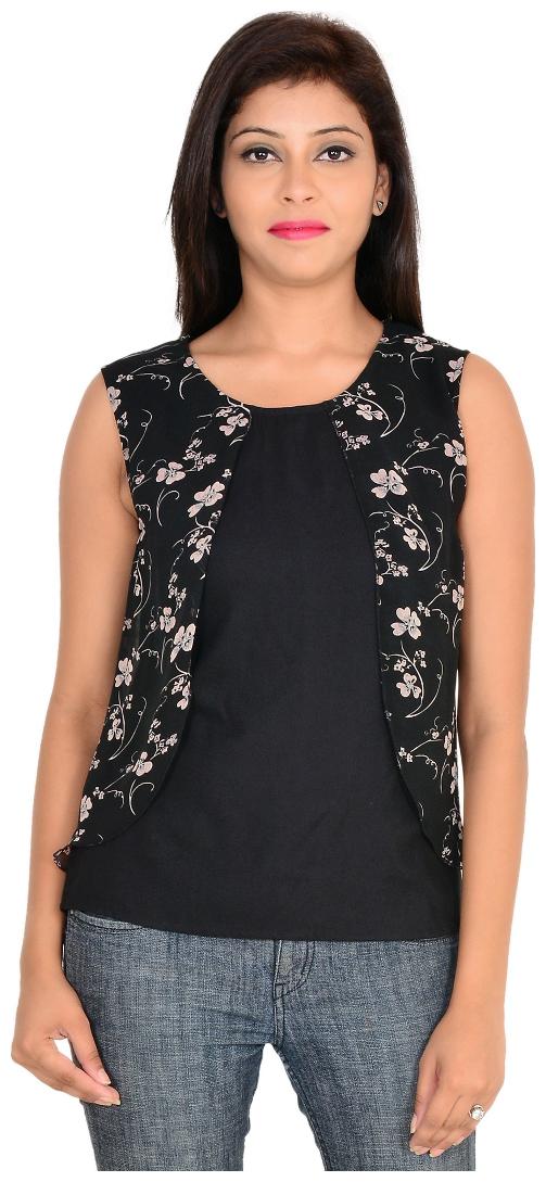 

Vs Fashion Casual Printed Sleeveless Black Rayon Top