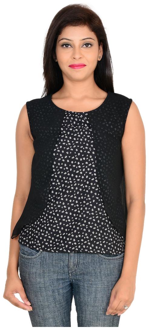 

Vs Fashion Casual Printed Sleeveless Black Rayon Top