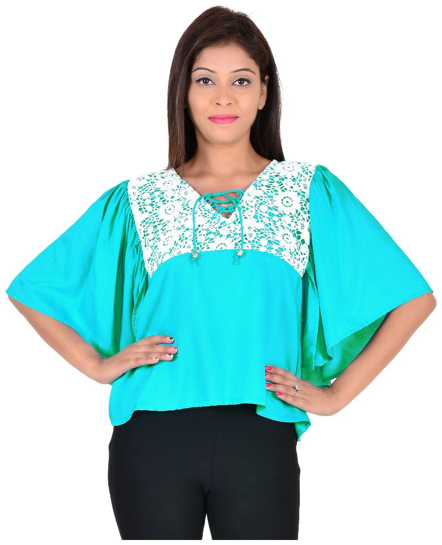 

Vs Fashion Women s Casual Half-sleeve Turquoise Rayon Cotton Top