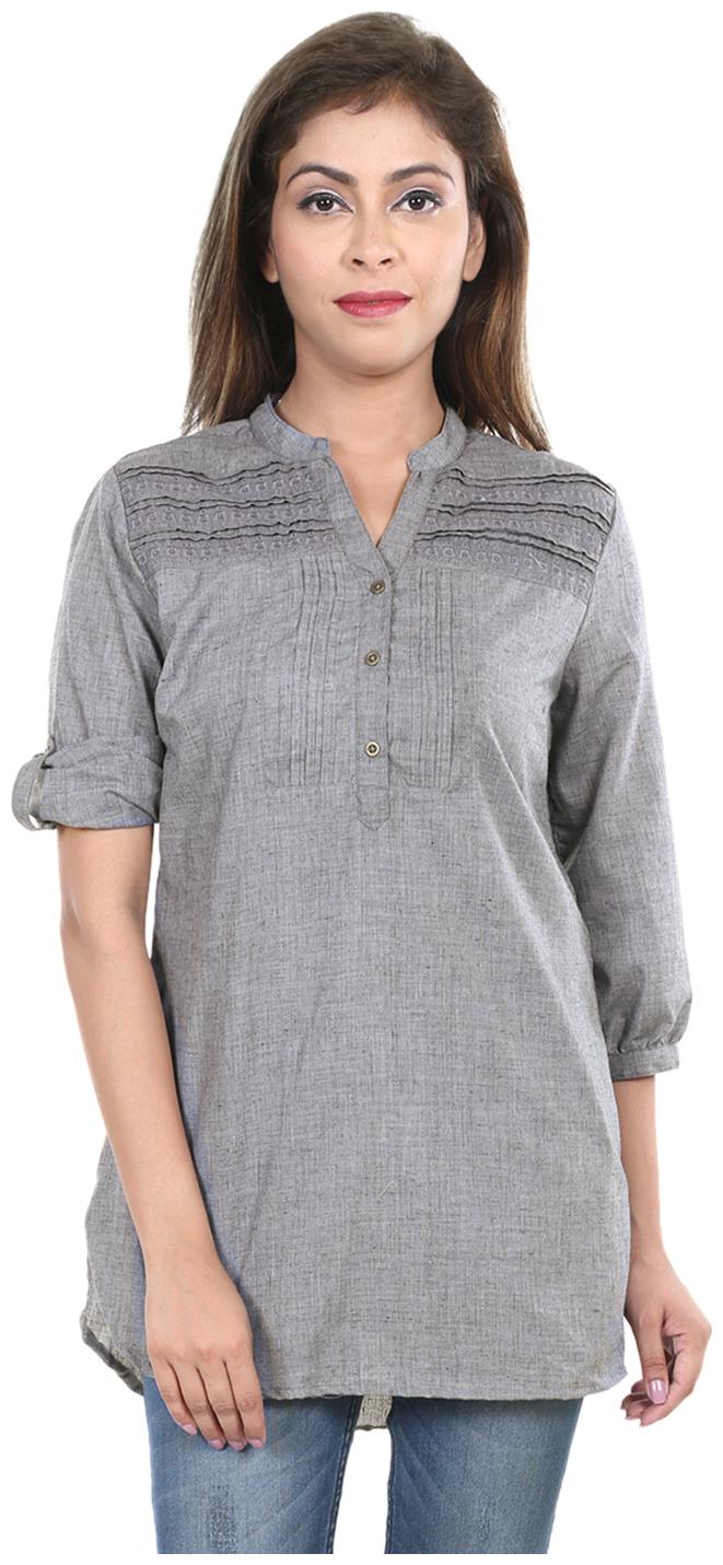 

VS FASHION Women s Casual Solid Grey Poly-Cotton Top
