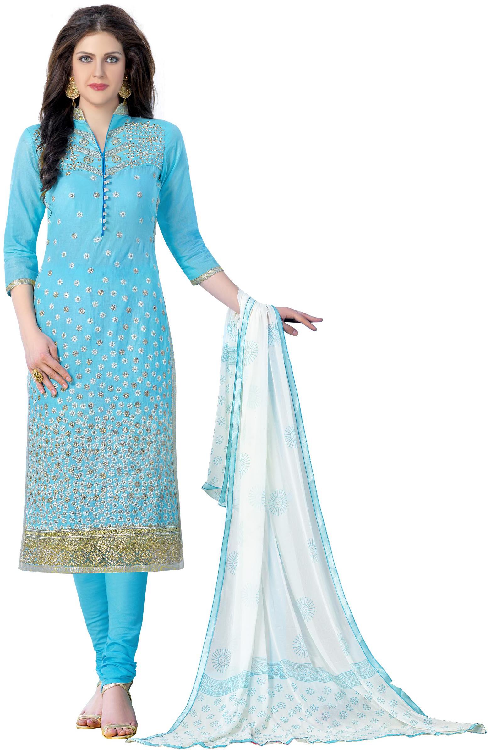 

VSALES Blue Semistiched Cotton Kurta Bottom Dupatta