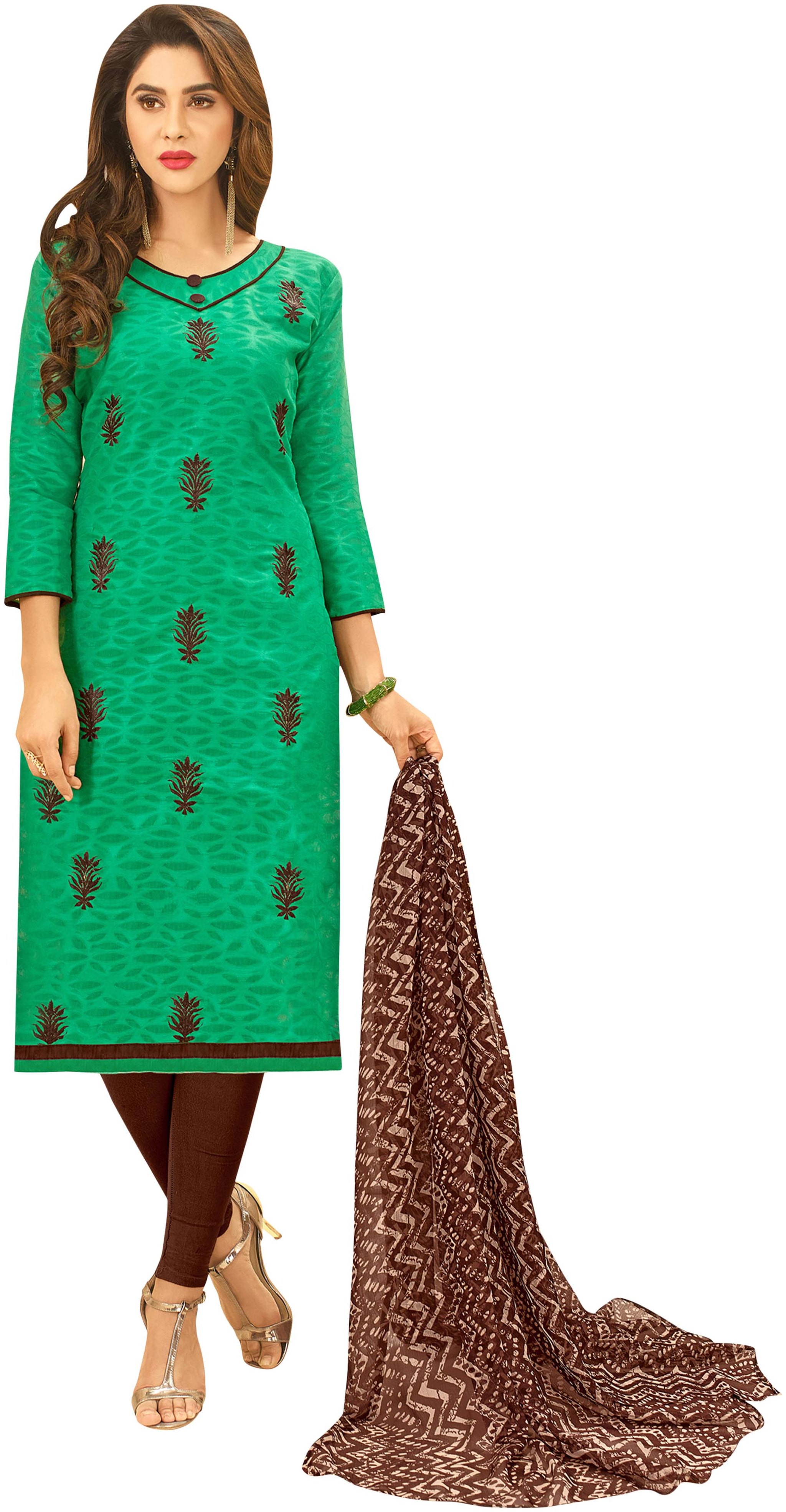

VSALES Green Semistiched Blended Kurta Bottom Dupatta